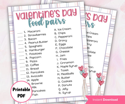 Valentines Day Activity For Kids And Adults | Valentines Party Game | Valentine'S Day Food Pairs Game | Valentines Day Game I Printable Game