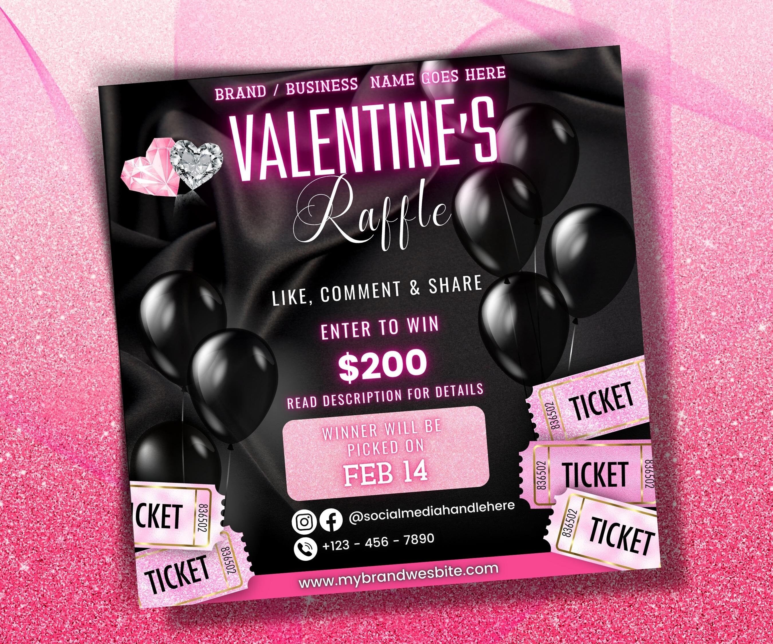 Valentines Giveaway Flyer | Raffle Flyer Template | Diy Valentines Flyer | Social Media Raffle I Edit In Canva | Instagram Flyer I VDay