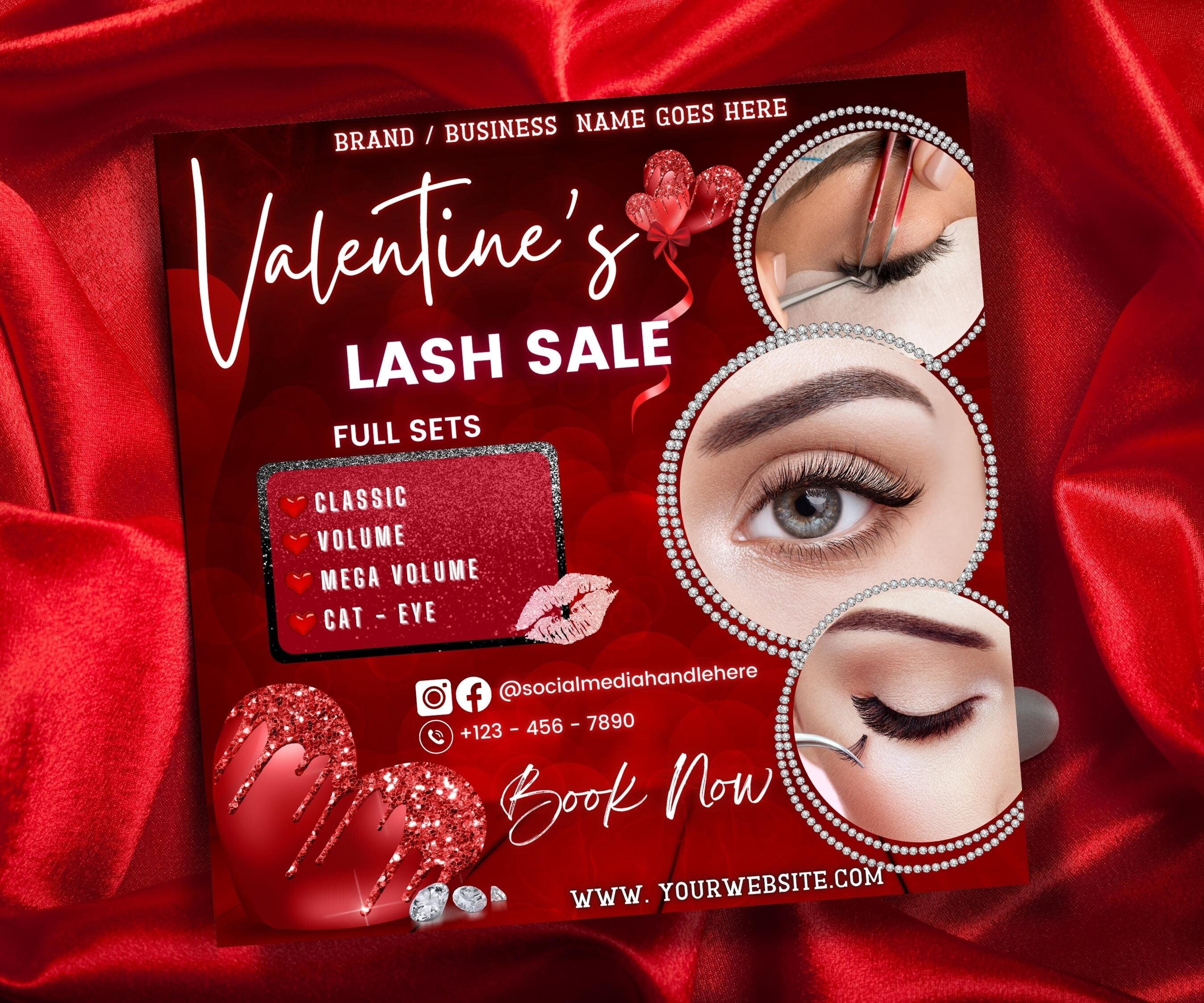 Valentines Lashes Flyer I Booking Flyer | Valentines Bookings | Beauty Flyer | VDay Flyer | Flyer Template | Edit In Canva