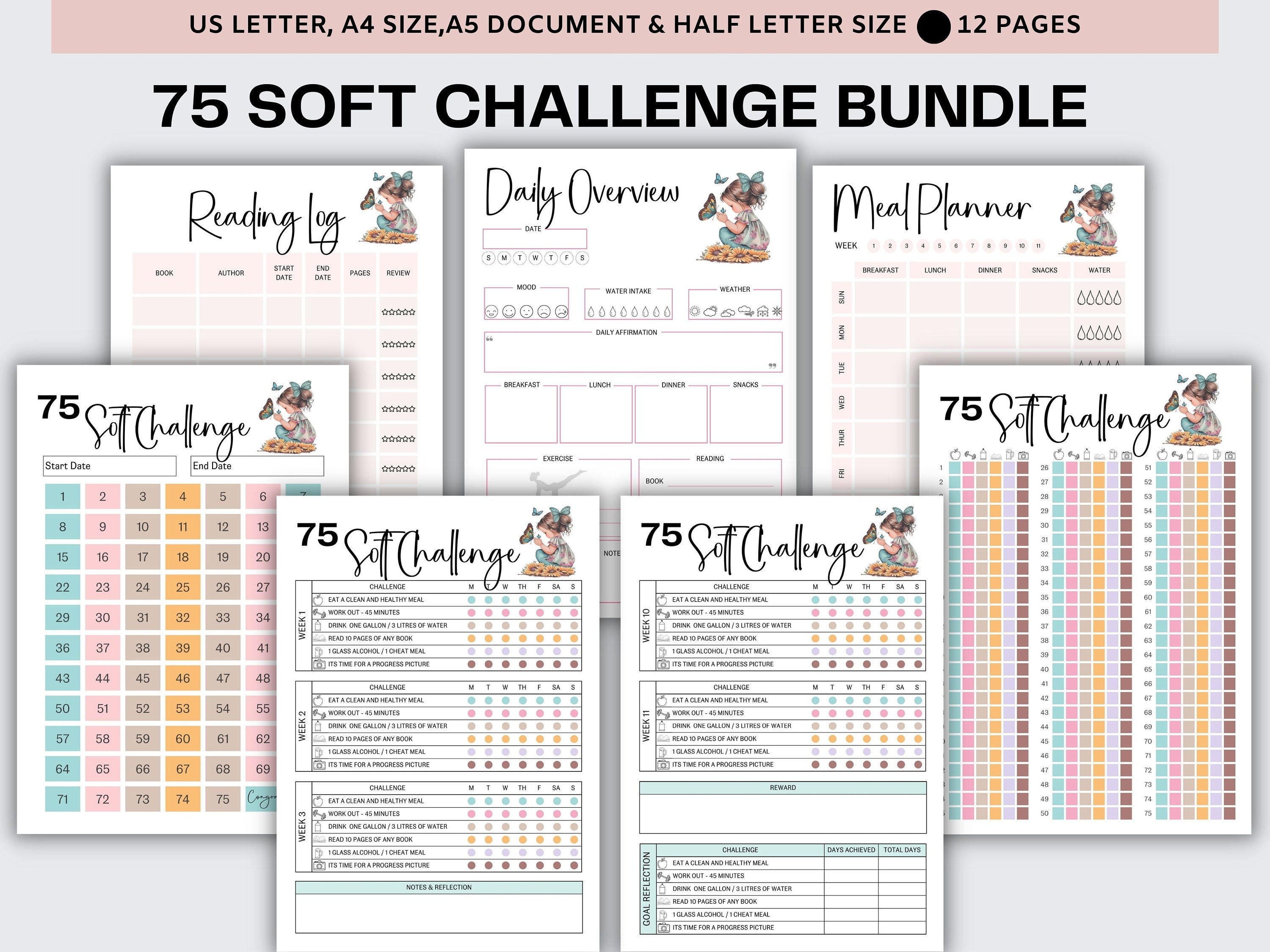 75 Soft Challenge I Printable Challenge I Healthy Habits Tracker I Self Care Tracker I Printable Tracker I Fitness Journal I Mindful Eating- -TheHustlingCatLady-Calendars & Planners