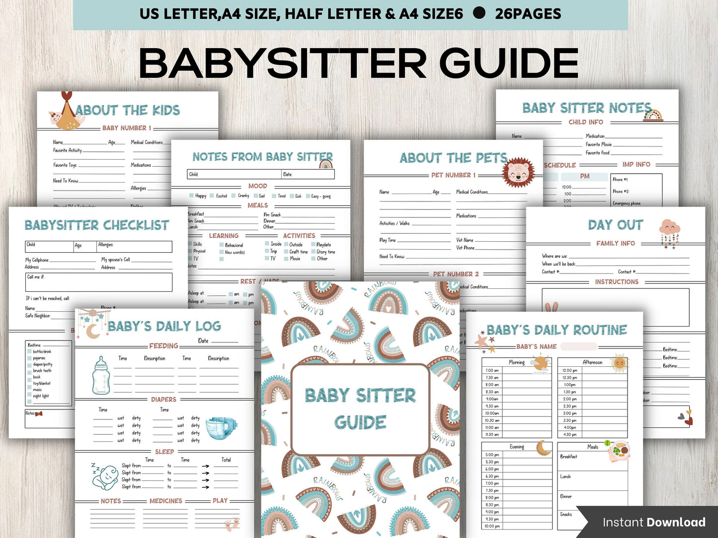 Babysitter Guide I Babysitter Planner I Nanny Guide I Babysitter info sheet I Printable babysitter notes I In case of Emergency