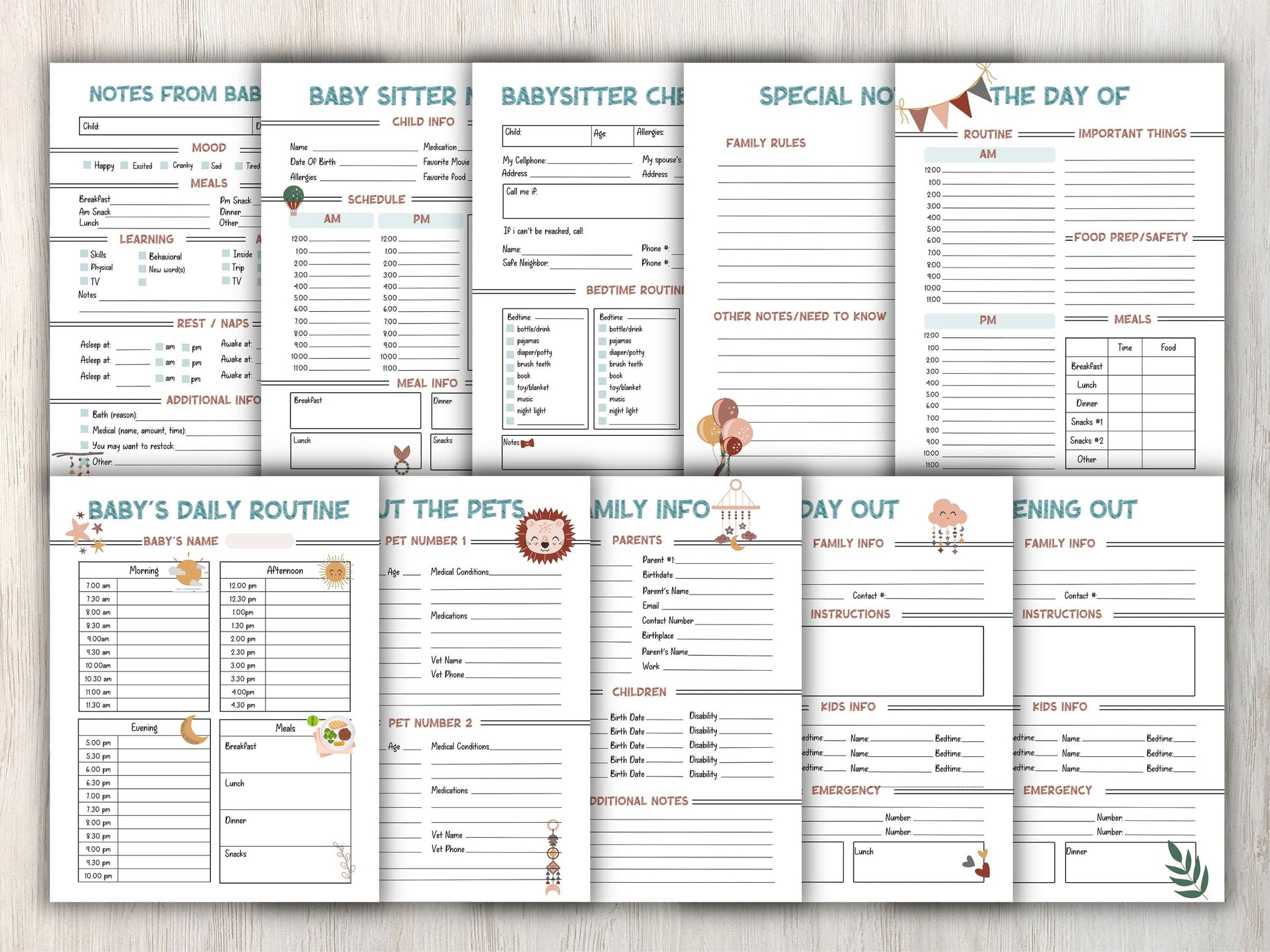 Babysitter Guide I Babysitter Planner I Nanny Guide I Babysitter info sheet I Printable babysitter notes I In case of Emergency