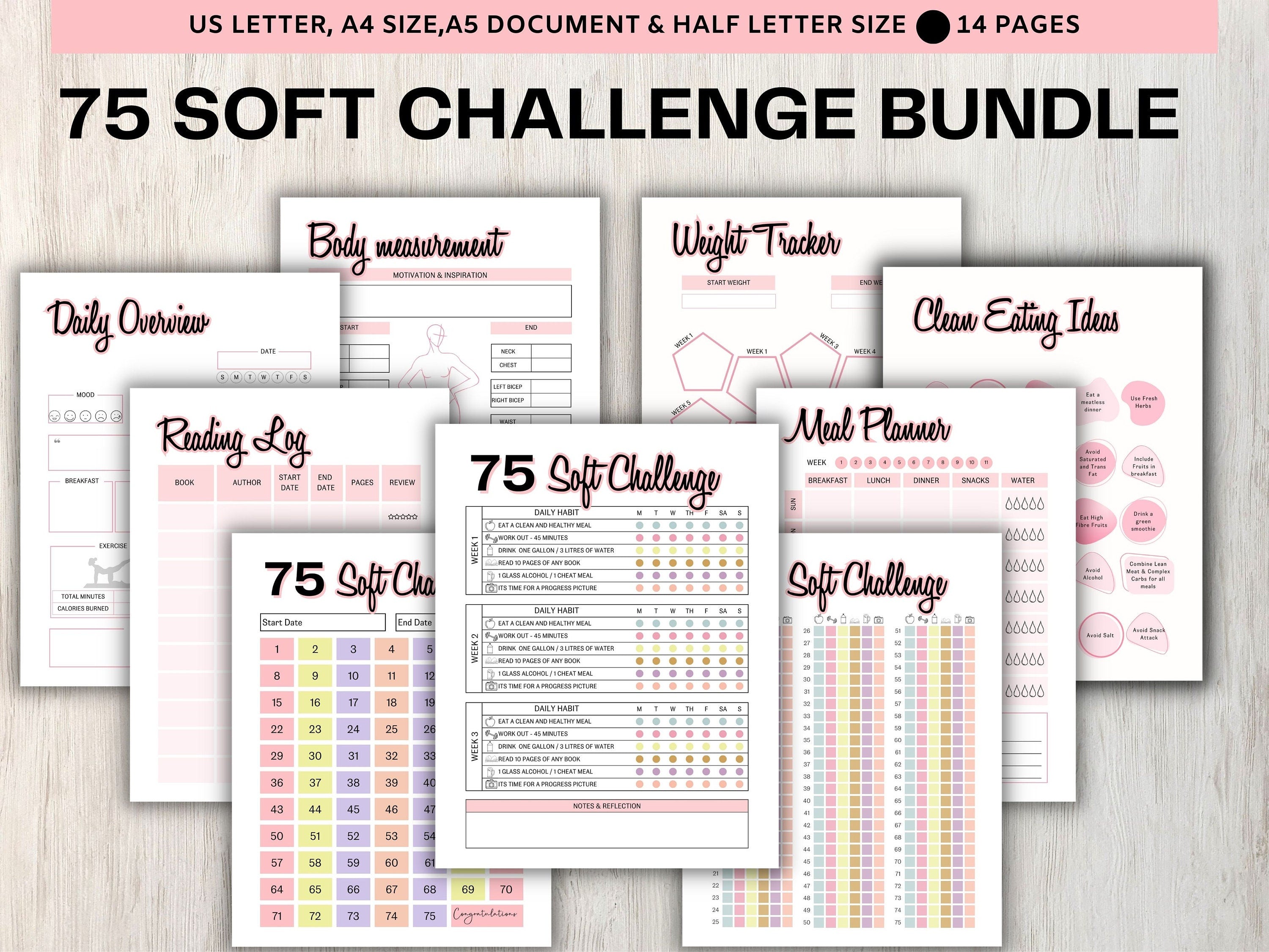 75 Soft Challenge I Printable Challenge I Healthy Habits Tracker I Self Care Tracker I Printable Tracker I Fitness Journal I Mindful Eating- -TheHustlingCatLady-Calendars & Planners