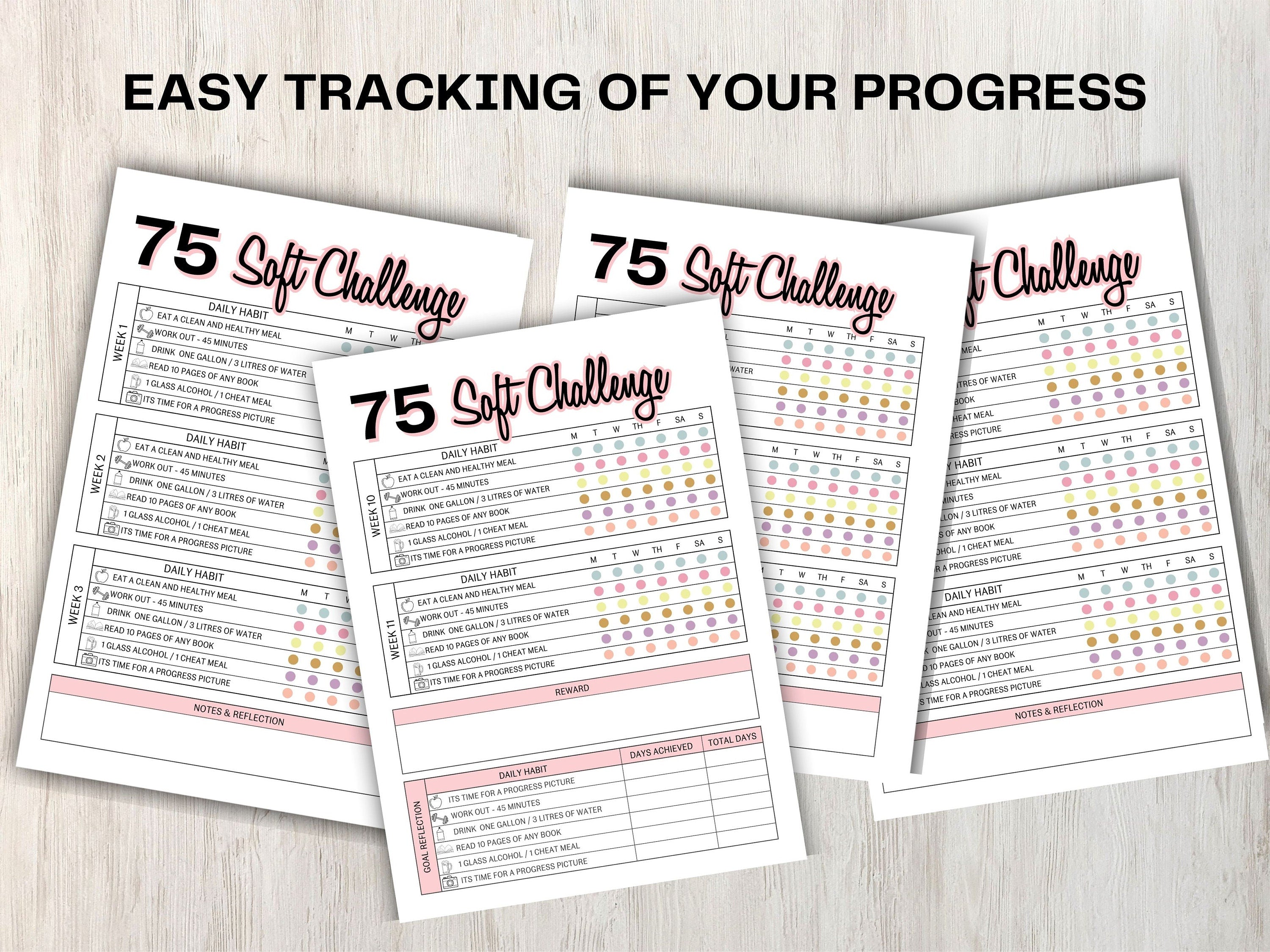 75 Soft Challenge I Printable Challenge I Healthy Habits Tracker I Self Care Tracker I Printable Tracker I Fitness Journal I Mindful Eating- -TheHustlingCatLady-Calendars & Planners