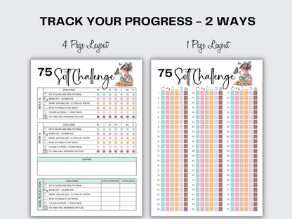 75 Soft Challenge I Printable Challenge I Healthy Habits Tracker I Self Care Tracker I Printable Tracker I Fitness Journal I Mindful Eating- -TheHustlingCatLady-Calendars & Planners