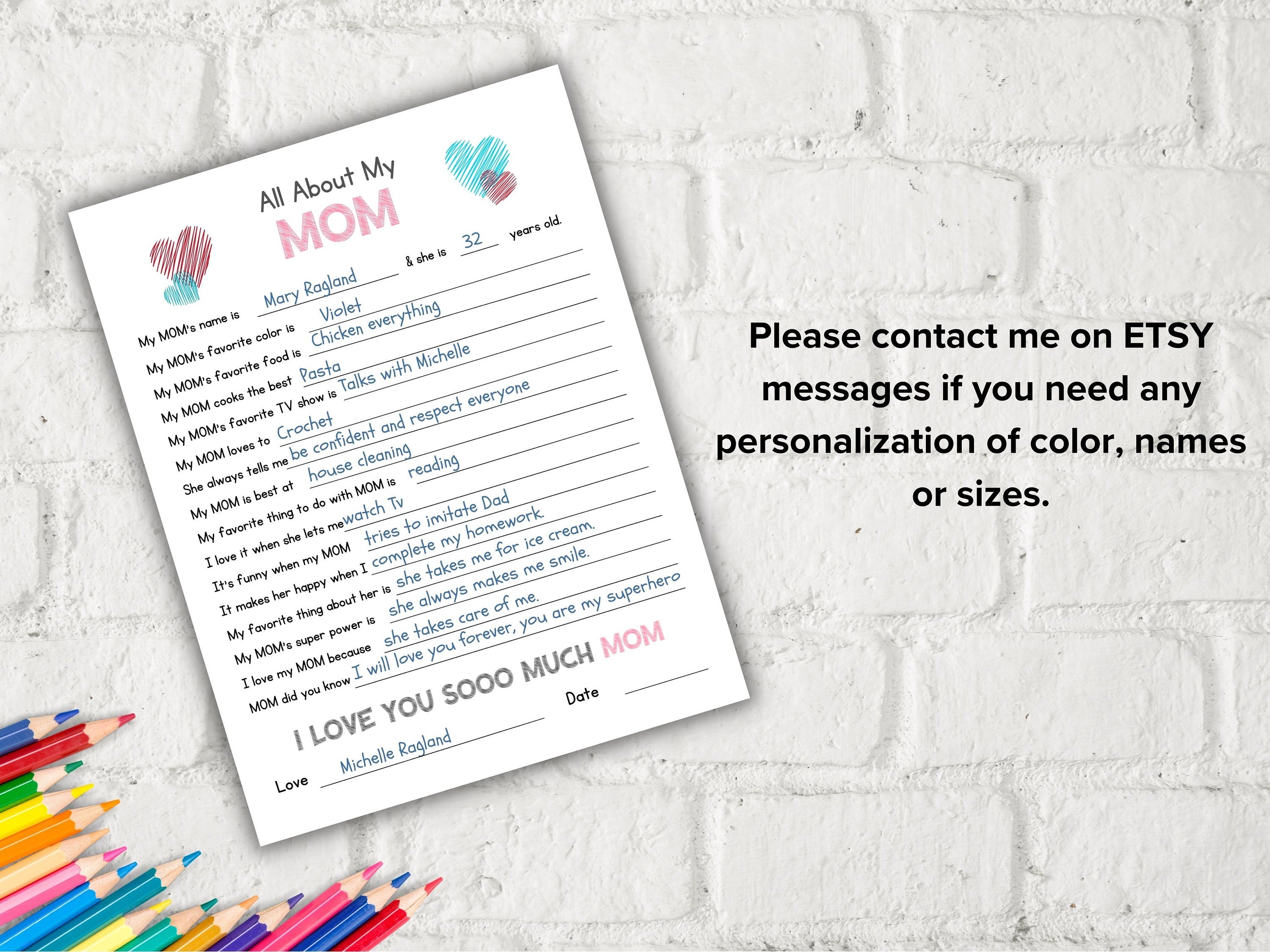 All about my mom I Mother's Day Gift I Mom birthday gift I About Mom Page I Gift for Mom I mom interview I mothers printable questions 001