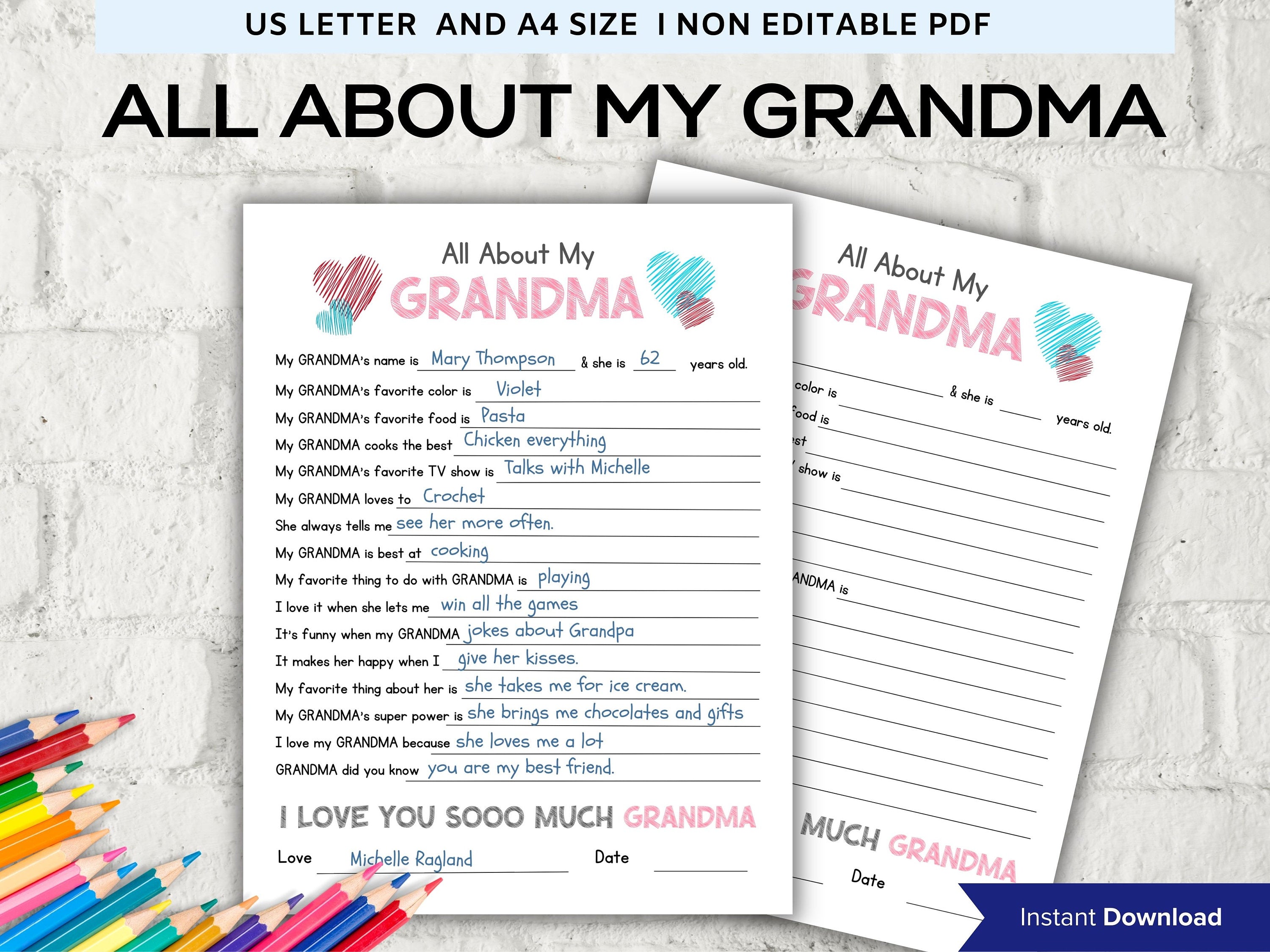 All about my Grandma fill in the blank I Grandma birthday gift I About Grandma I Gift for Grandma I Grandma interview I Questionnaire 001