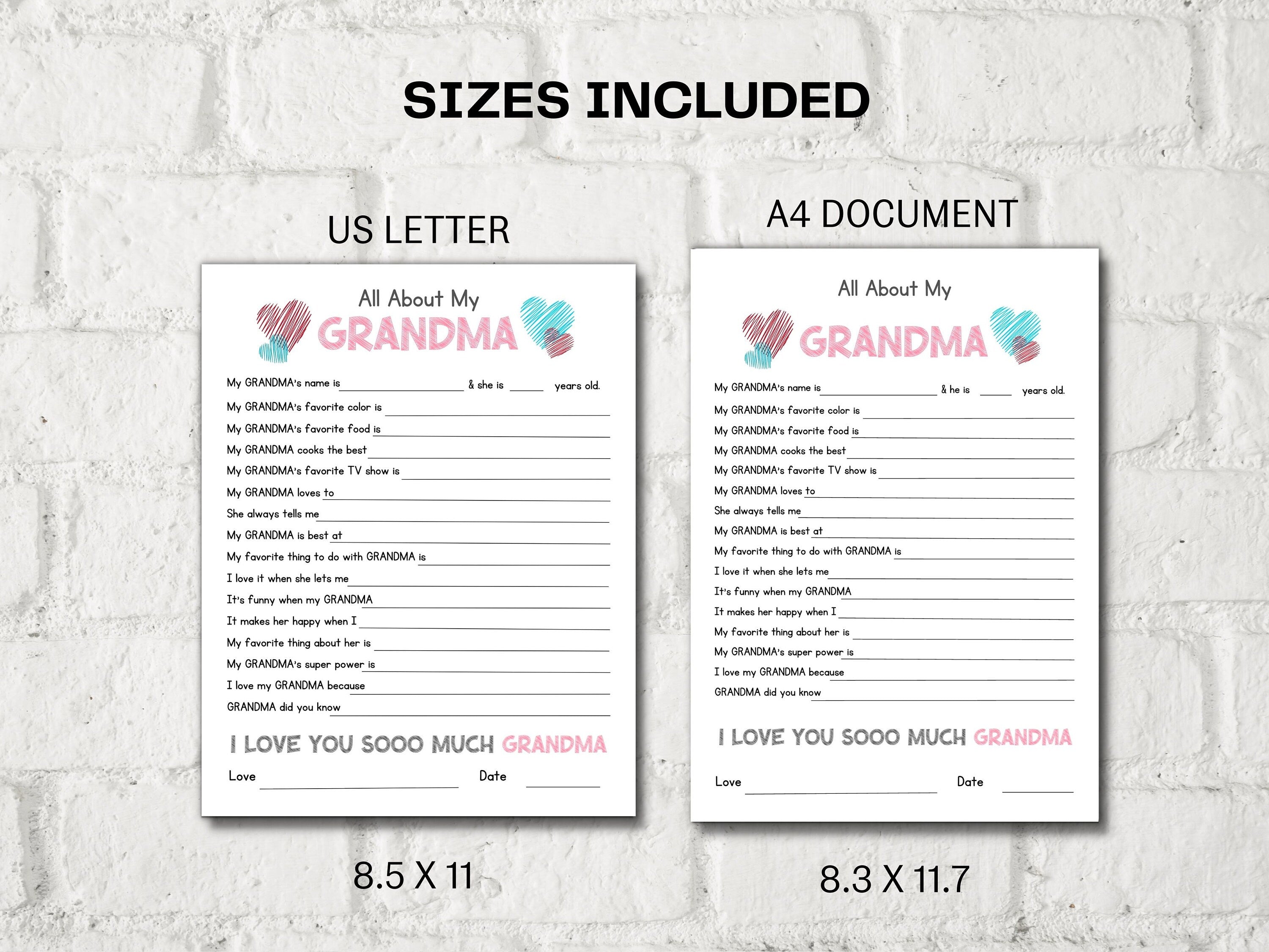 All about my Grandma fill in the blank I Grandma birthday gift I About Grandma I Gift for Grandma I Grandma interview I Questionnaire 001