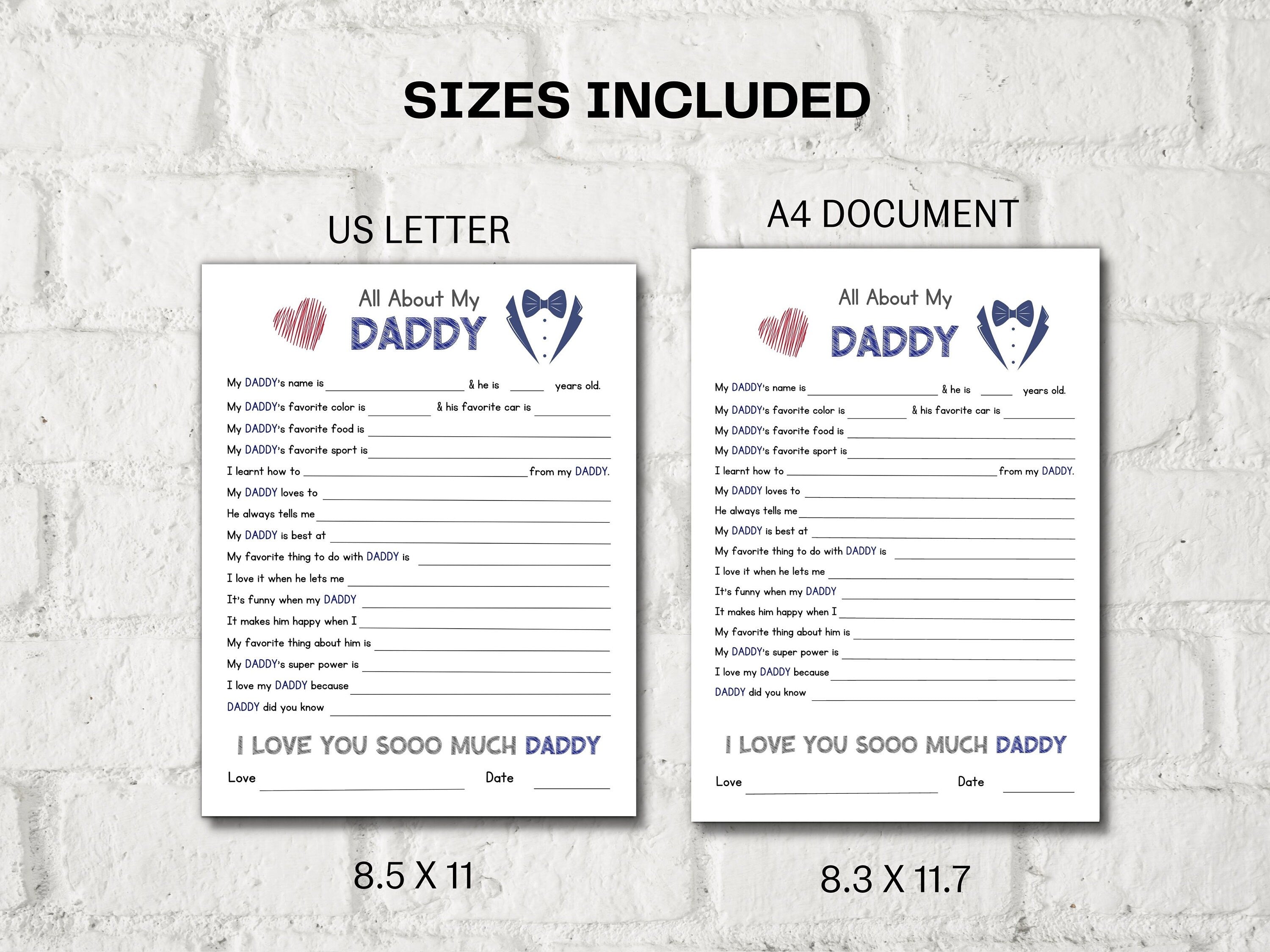 All about my Daddy fill in the blanks I Father's Day Gift I Father's birthday gift I About Daddy Page I Gift for Dad I Daddy interview 001