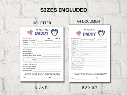 All about my Daddy fill in the blanks I Father's Day Gift I Father's birthday gift I About Daddy Page I Gift for Dad I Daddy interview 001