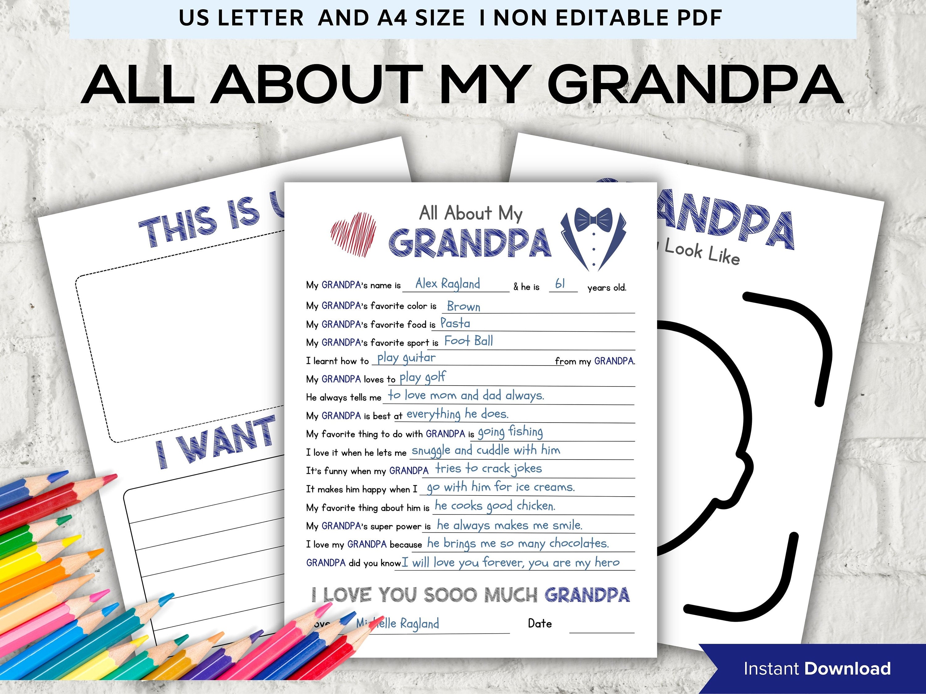 All about my Grandpa fill in the blank I father's day I Birthday gift I About Grandpa Page I Grandpa gift I interview I Questionnaire 001