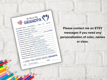 All about my Grandpa fill in the blank I father's day I Birthday gift I About Grandpa Page I Grandpa gift I interview I Questionnaire 001
