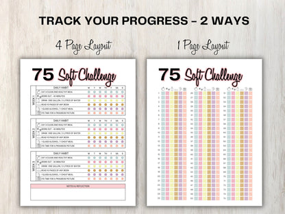 75 Soft Challenge I Printable Challenge I Healthy Habits Tracker I Self Care Tracker I Printable Tracker I Fitness Journal I Mindful Eating- -TheHustlingCatLady-Calendars & Planners