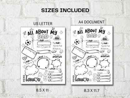 All about my Dad fill in the blank I Father's Day Gift I Gift for Dad I About Dad Page I Gift for Dad I Daddy interview I Questionnaire 001