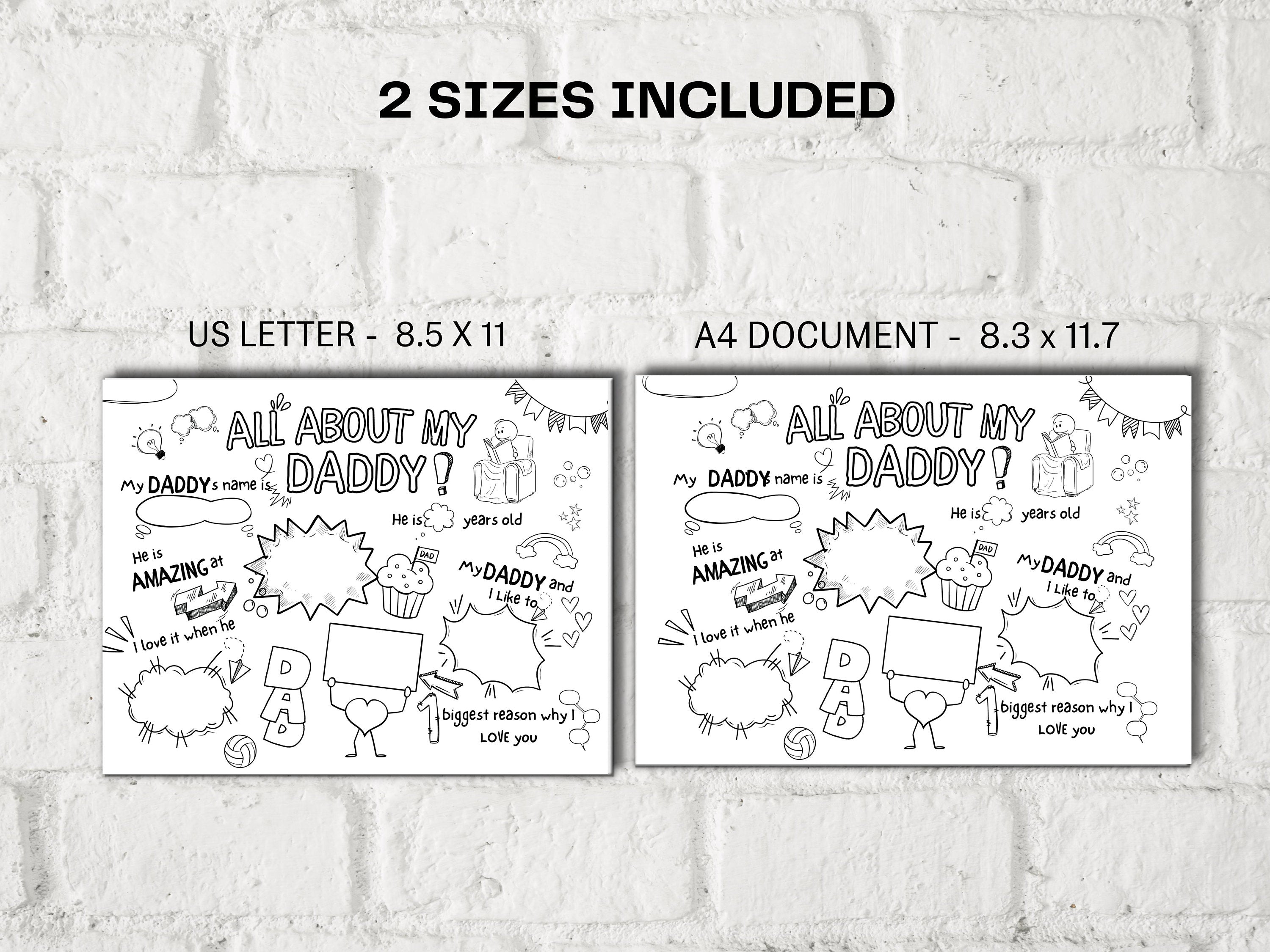 All about my Daddy Fill in the blank I Coloring page I Gift for Daddy I Birthday I About Daddy I Dad interview I Daddy Questionnaire 001