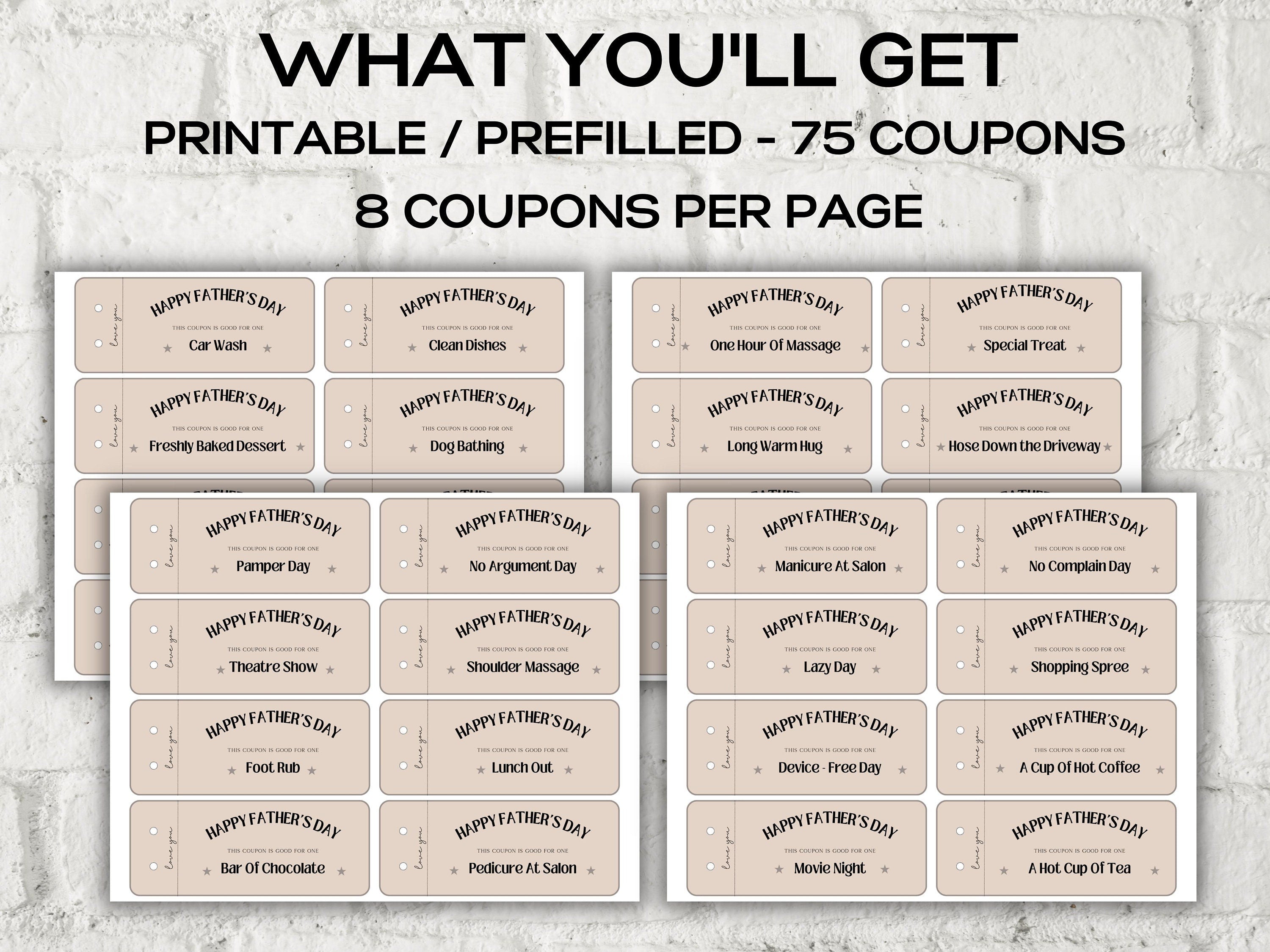 Father's Day Coupons I Printable Coupons I Daddy Coupon Book I Gift for Dad I Gift for Daddy I personalized father I Last minute gift 003-Mother&#39;s/Father&#39;sDay -TheHustlingCatLady-Templates