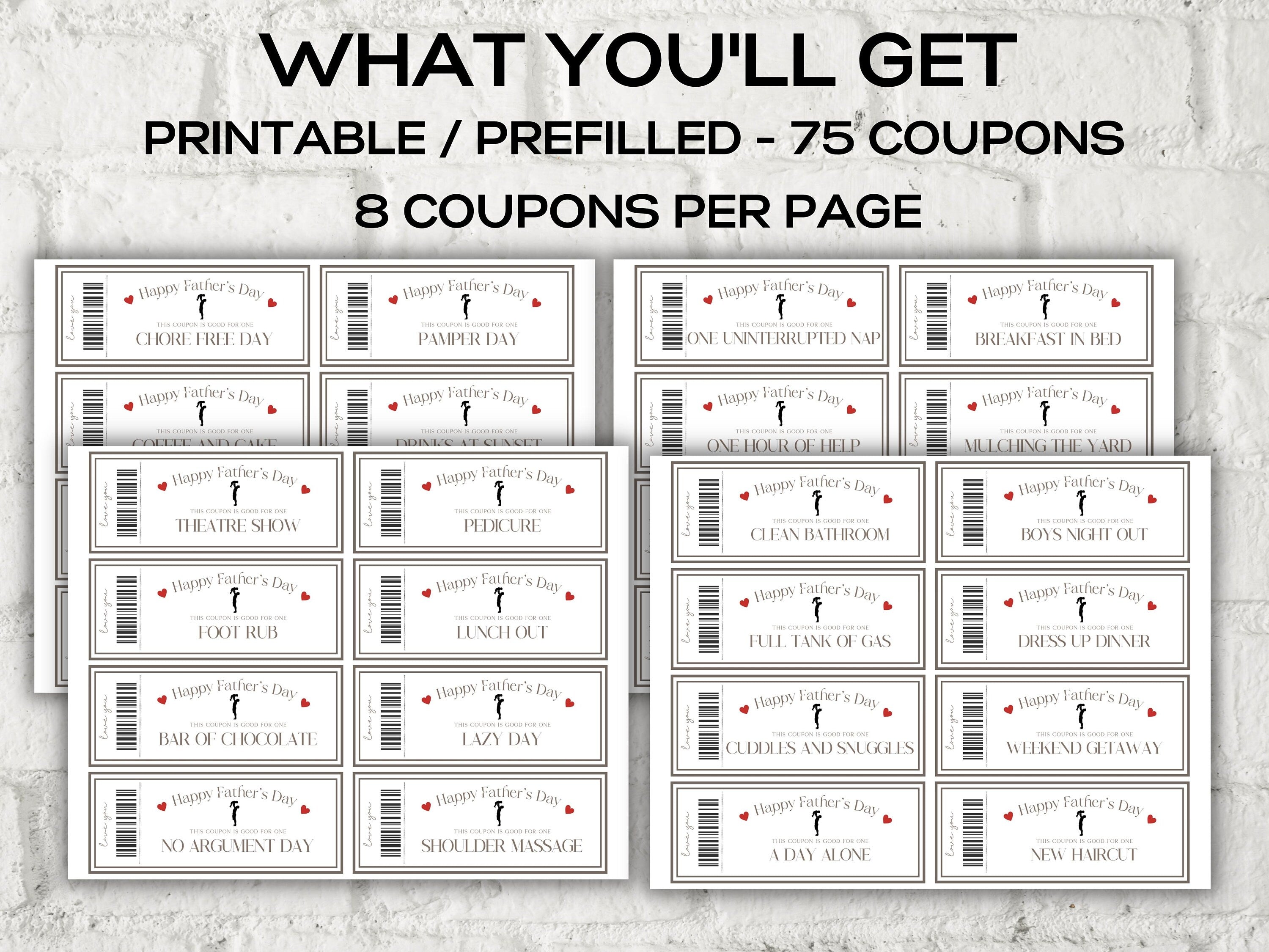 Father's Day Coupons I Printable Coupons I Daddy Coupon Book I Gift for Dad I Gift for Daddy I personalized father I Last minute gift 003-Mother&#39;s/Father&#39;sDay -TheHustlingCatLady-Templates