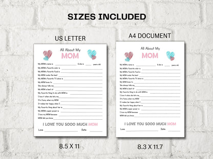 All about my mom I Mother's Day Gift I Mom birthday gift I About Mom Page I Gift for Mom I mom interview I mothers printable questions 001