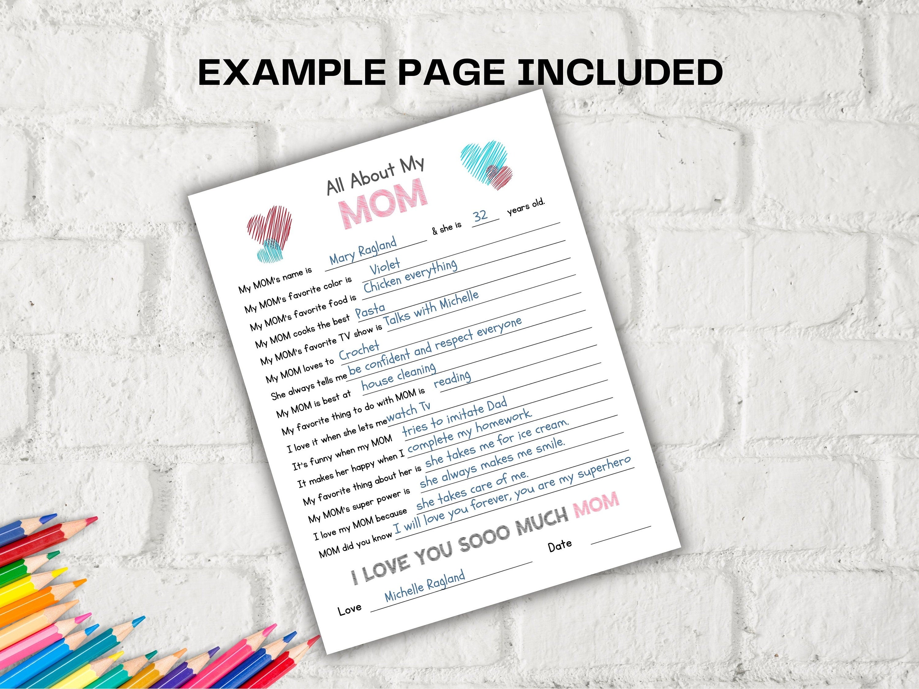 All about my mom I Mother's Day Gift I Mom birthday gift I About Mom Page I Gift for Mom I mom interview I mothers printable questions 001