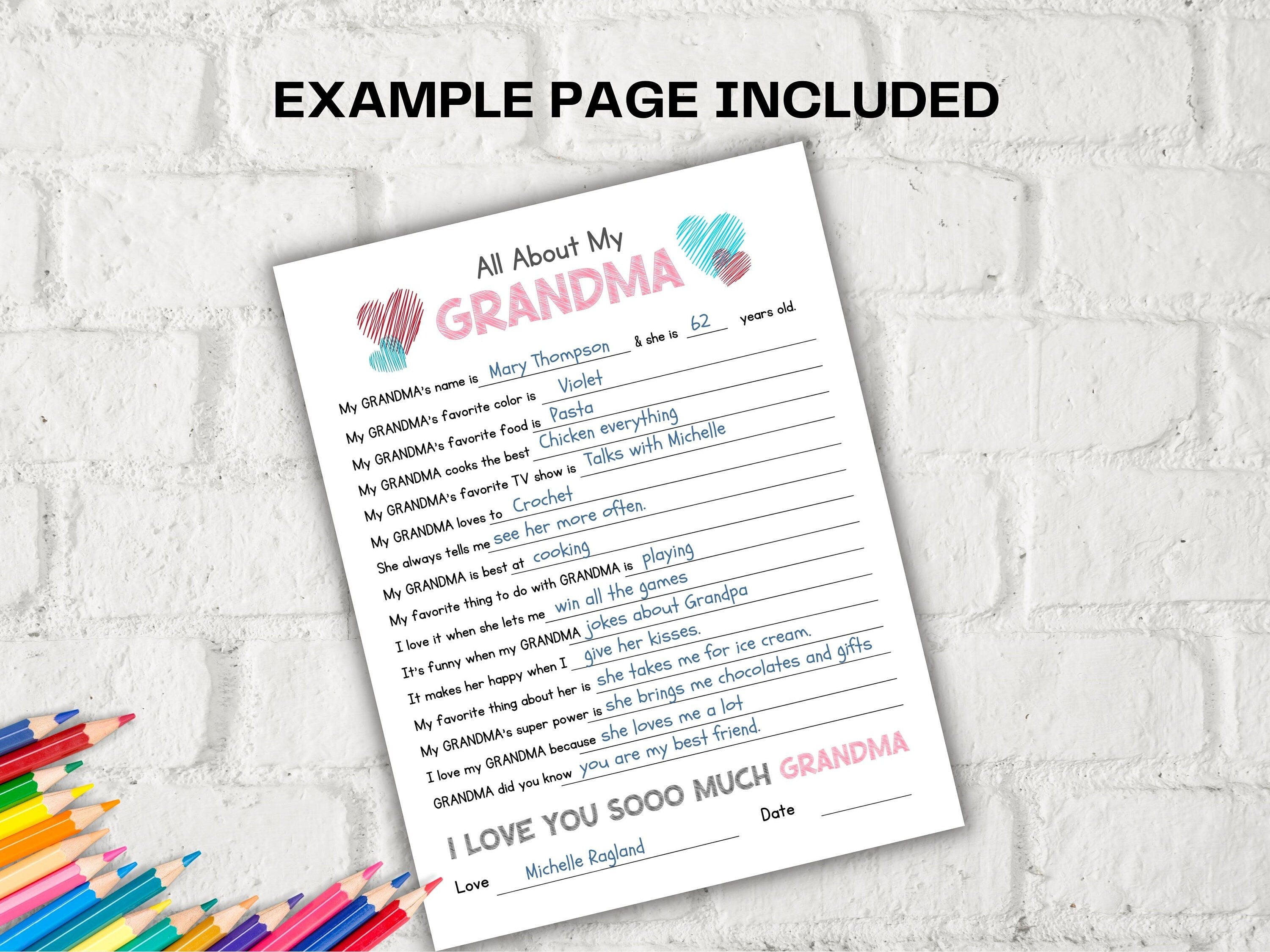 All about my Grandma fill in the blank I Grandma birthday gift I About Grandma I Gift for Grandma I Grandma interview I Questionnaire 001