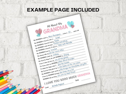 All about my Grandma fill in the blank I Grandma birthday gift I About Grandma I Gift for Grandma I Grandma interview I Questionnaire 001