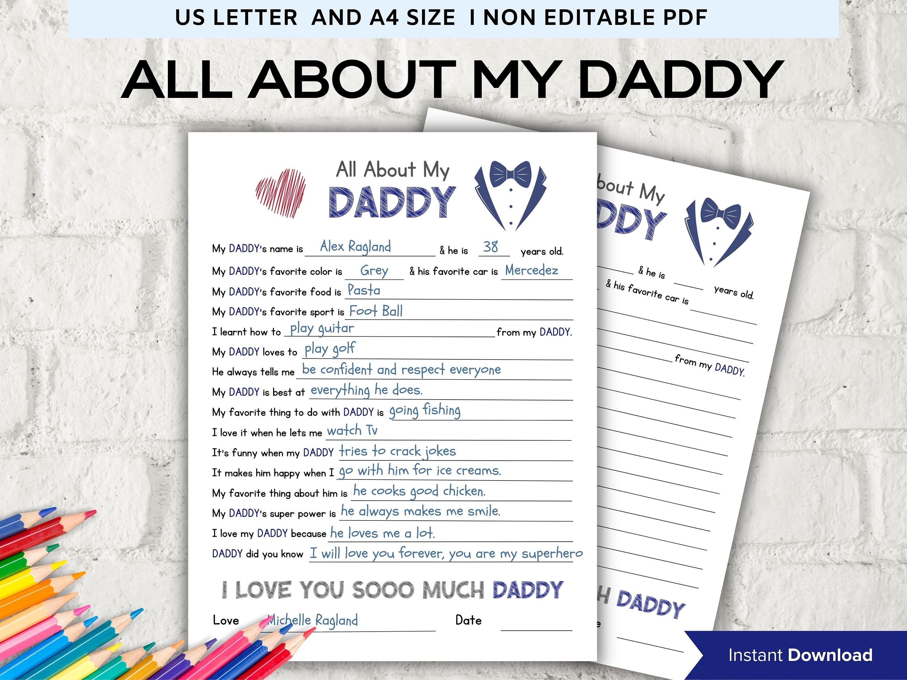 All about my Daddy fill in the blanks I Father's Day Gift I Father's birthday gift I About Daddy Page I Gift for Dad I Daddy interview 001