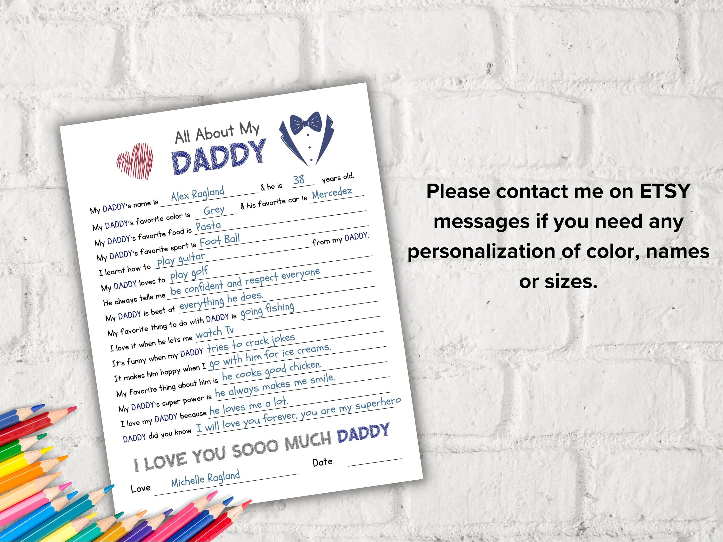 All about my Daddy fill in the blanks I Father's Day Gift I Father's birthday gift I About Daddy Page I Gift for Dad I Daddy interview 001