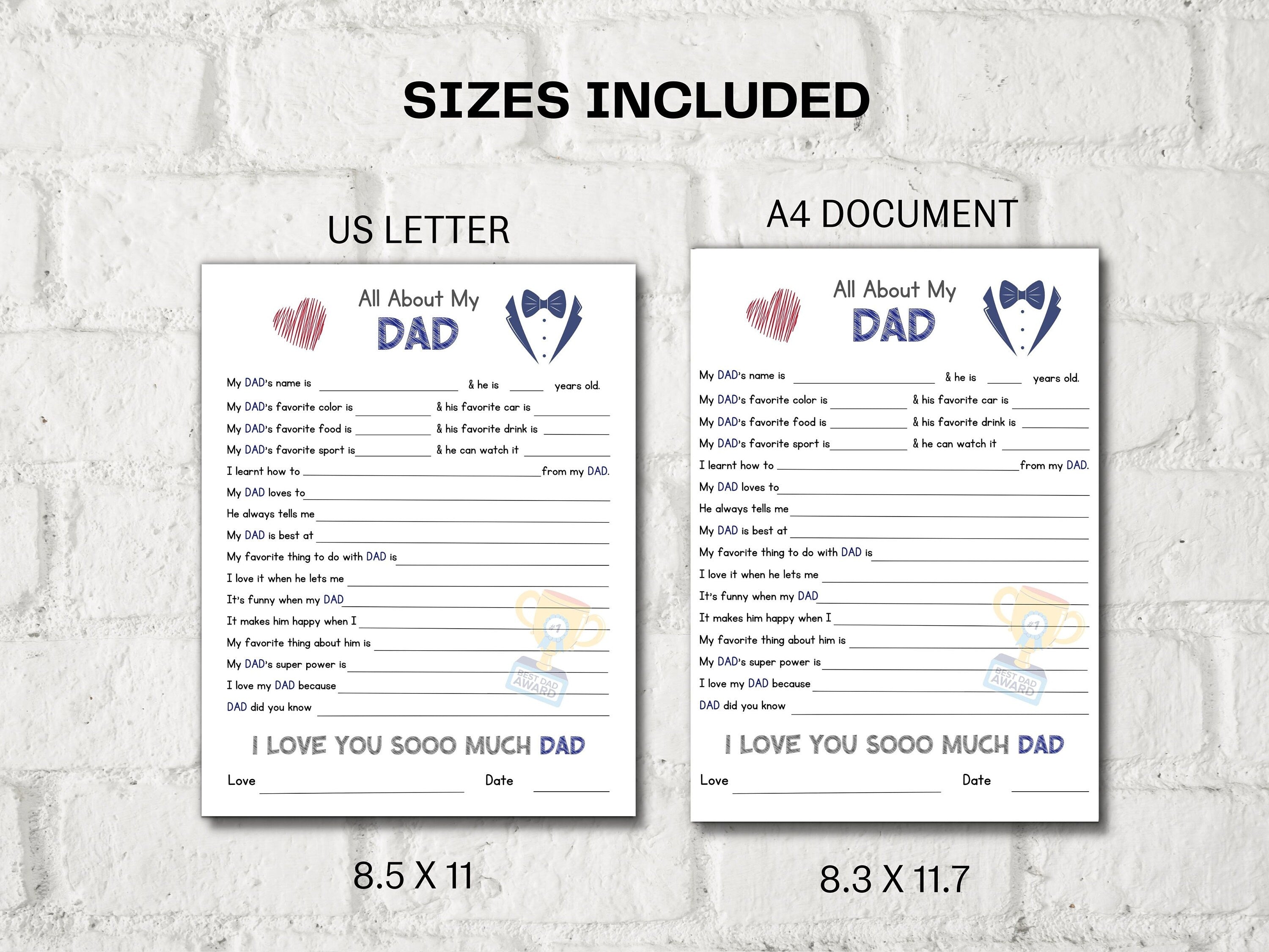 All about my Dad fill in the blank I Father's Day Gift I Father's birthday I About Dad I Gift for Dad I Daddy interview Questionnaire 001-Father&#39;s & Mother&#39;s Day -TheHustlingCatLady-Greeting Cards