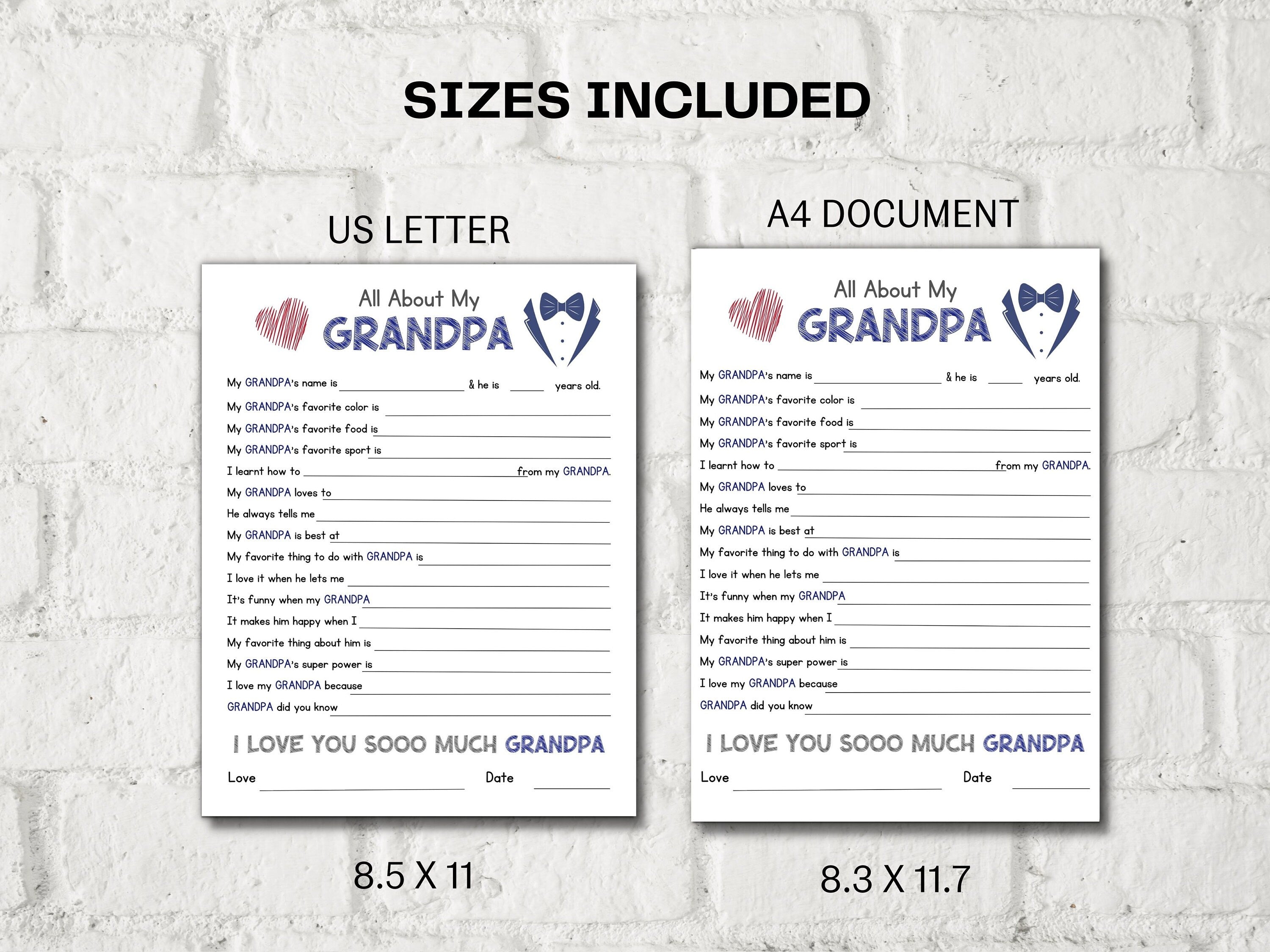 All about my Grandpa fill in the blank I father's day I Birthday gift I About Grandpa Page I Grandpa gift I interview I Questionnaire 001