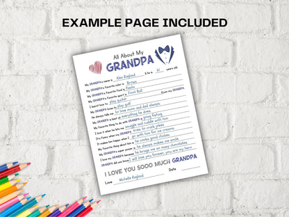 All about my Grandpa fill in the blank I father's day I Birthday gift I About Grandpa Page I Grandpa gift I interview I Questionnaire 001