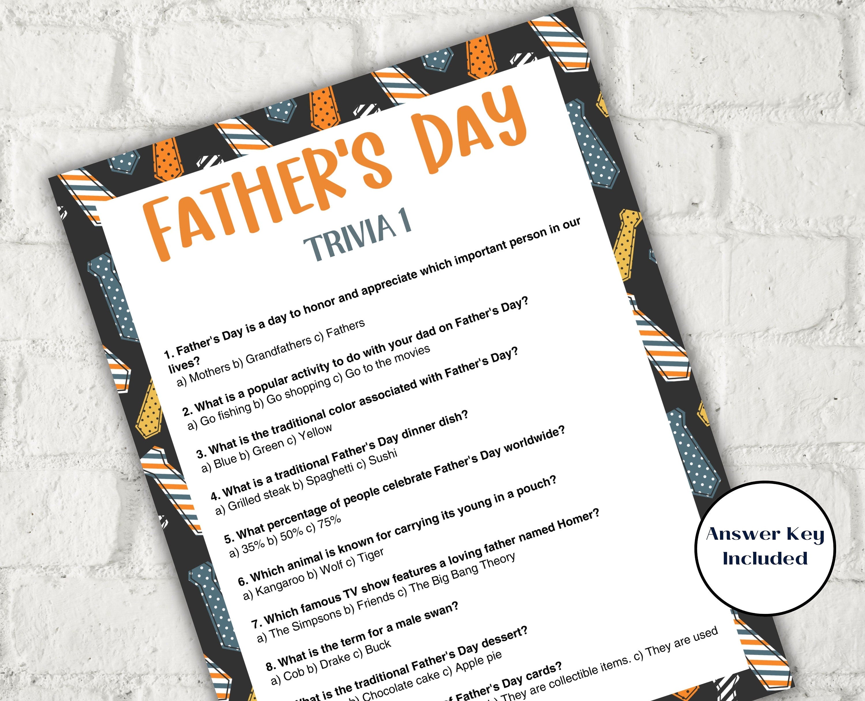 Fathers Day Games Trivia Bundle I Printable Father's Day Games For Kids Teens and Adults | Party Activities | Classroom Games 005-Mother&#39;s/Father&#39;sDay -TheHustlingCatLady-Party Games