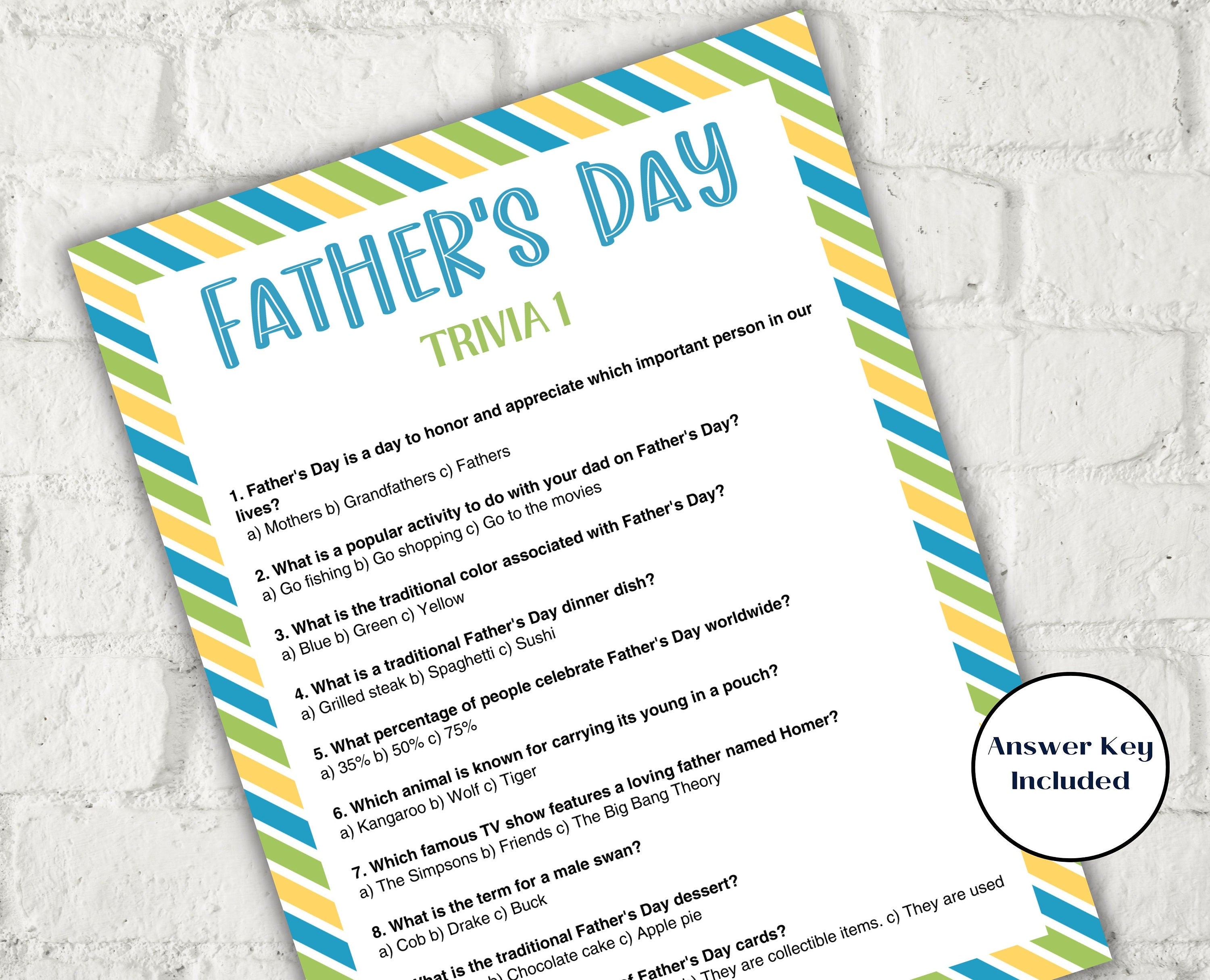 Fathers Day Games Trivia Bundle I Printable Father's Day Games For Kids Teens and Adults | Party Activities | Classroom Games 005-Mother&#39;s/Father&#39;sDay -TheHustlingCatLady-Party Games