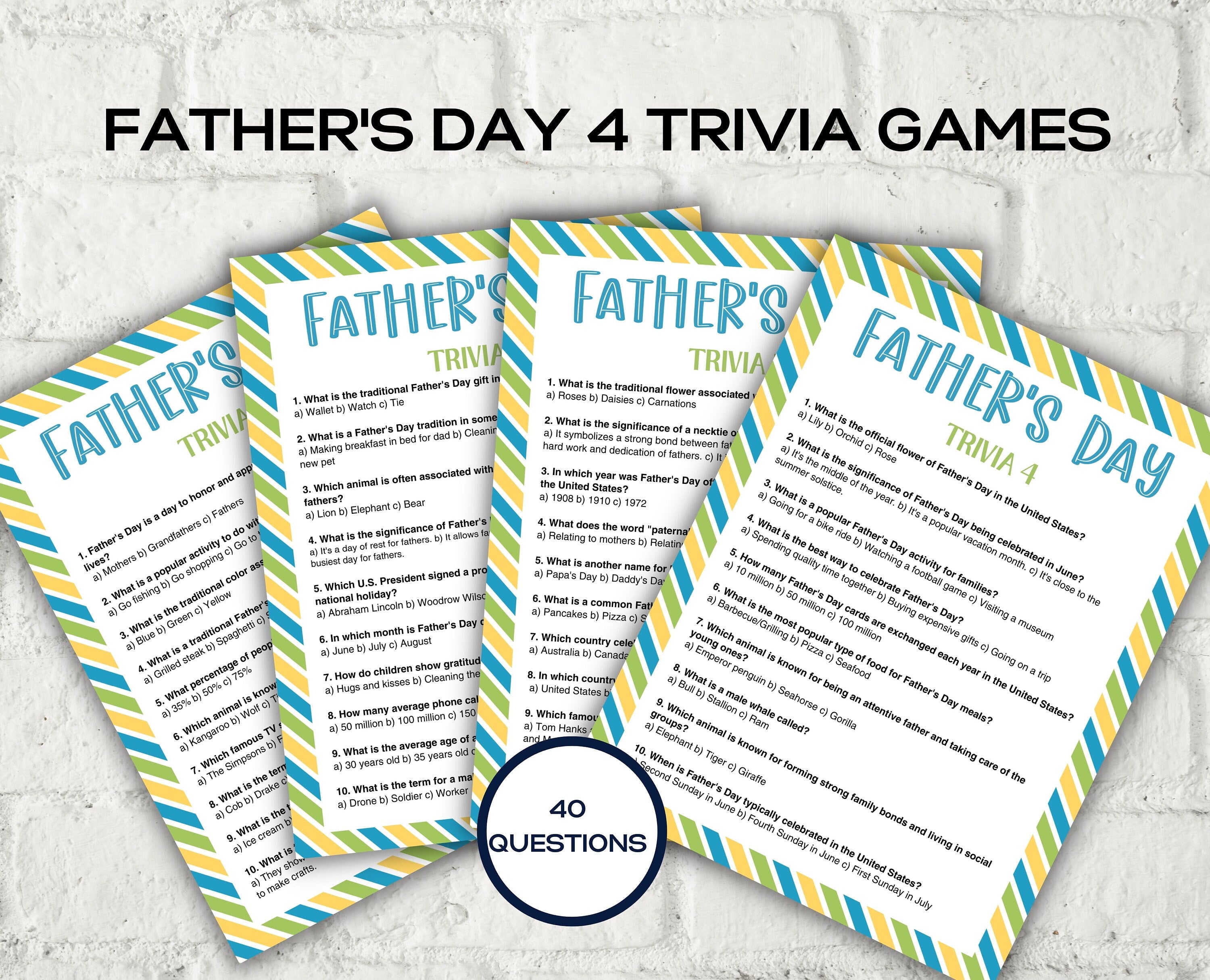 Fathers Day Games Trivia Bundle I Printable Father's Day Games For Kids Teens and Adults | Party Activities | Classroom Games 005-Mother&#39;s/Father&#39;sDay -TheHustlingCatLady-Party Games