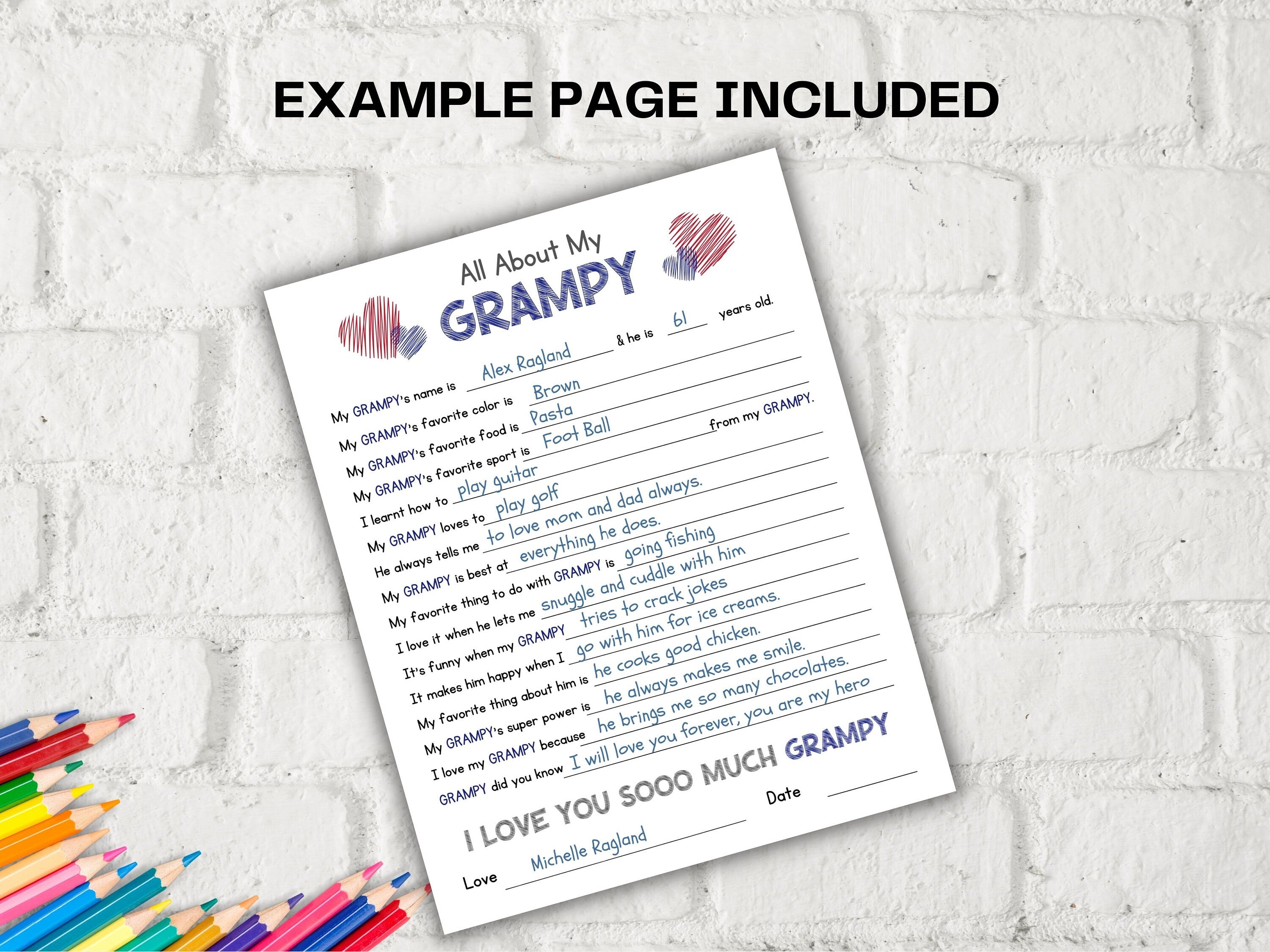 All about my Grampy fill in the blank I Father's Day Gift I About Grampy I Gift for Grampy I Grampy interview Questionnaire 001