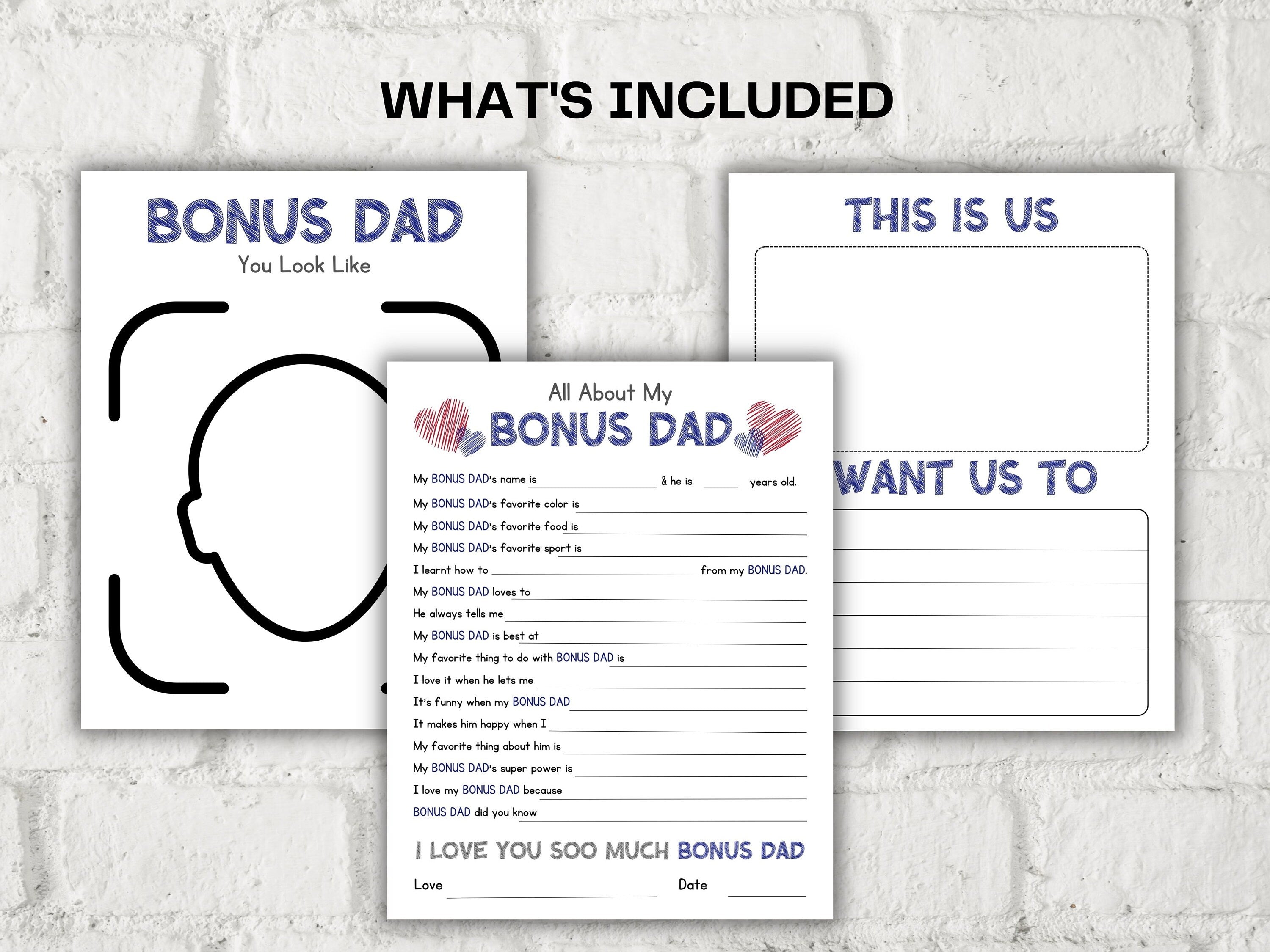 All about my Bonus Dad fill in the blank I Father's Day Gift I About Dad I Gift for Bonus Dad I Bonus Dad interview Questionnaire 001