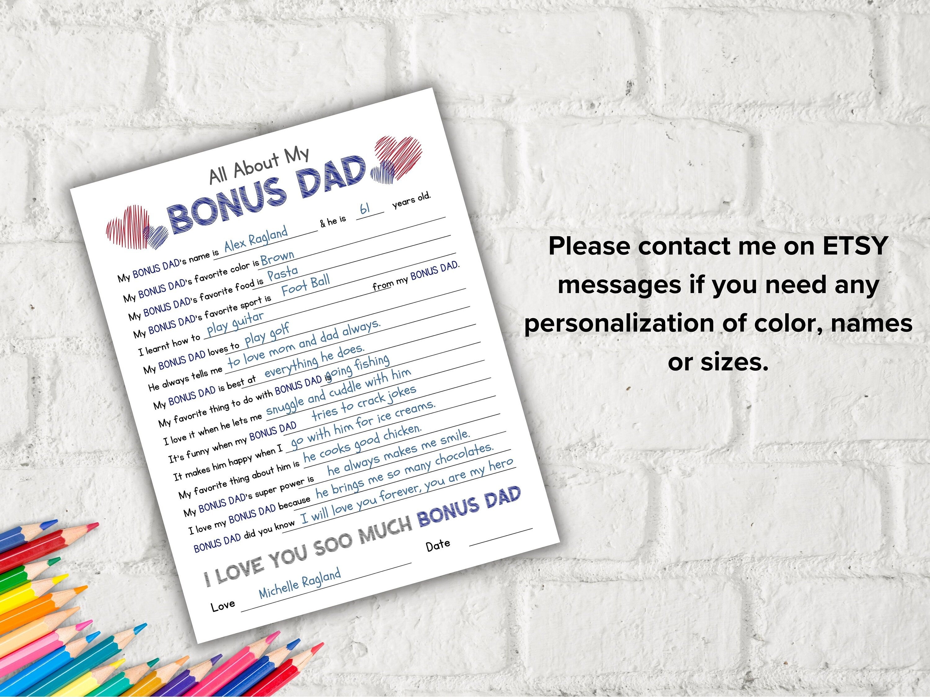 All about my Bonus Dad fill in the blank I Father's Day Gift I About Dad I Gift for Bonus Dad I Bonus Dad interview Questionnaire 001