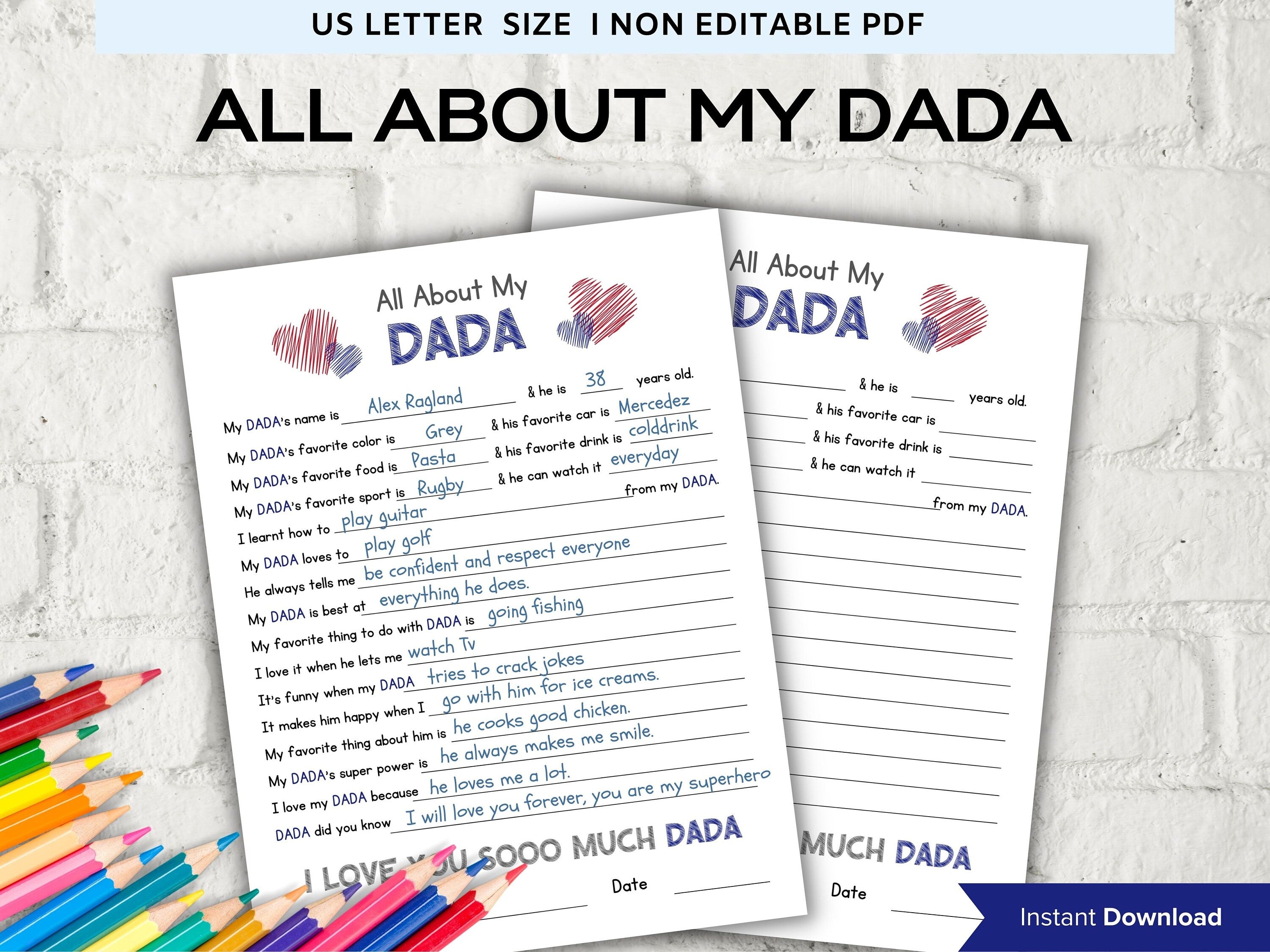 All about my Dada fill in the blank I Father's Day Gift I About Dada I Gift for Dada I Dada interview Questionnaire 001