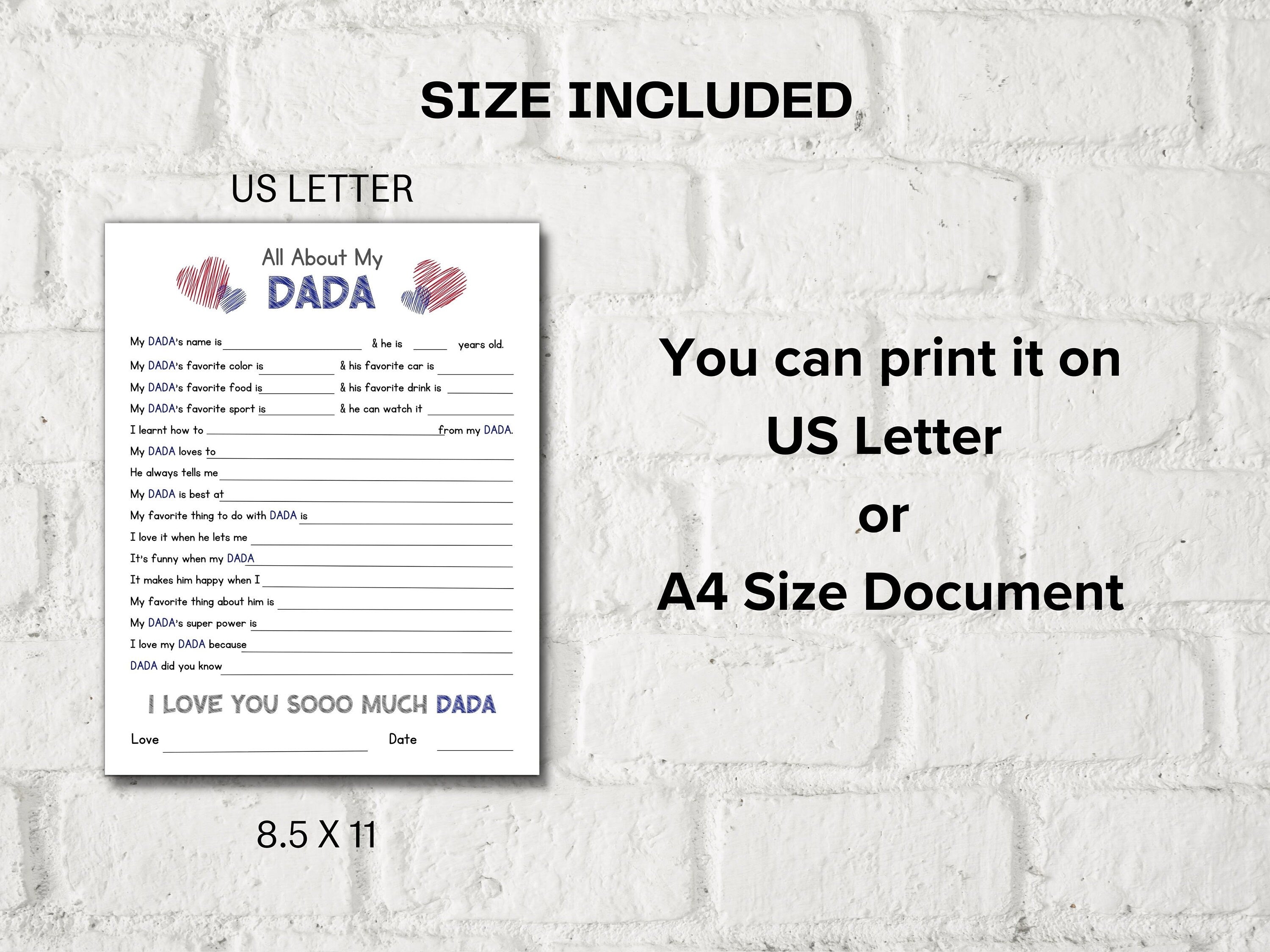 All about my Dada fill in the blank I Father's Day Gift I About Dada I Gift for Dada I Dada interview Questionnaire 001