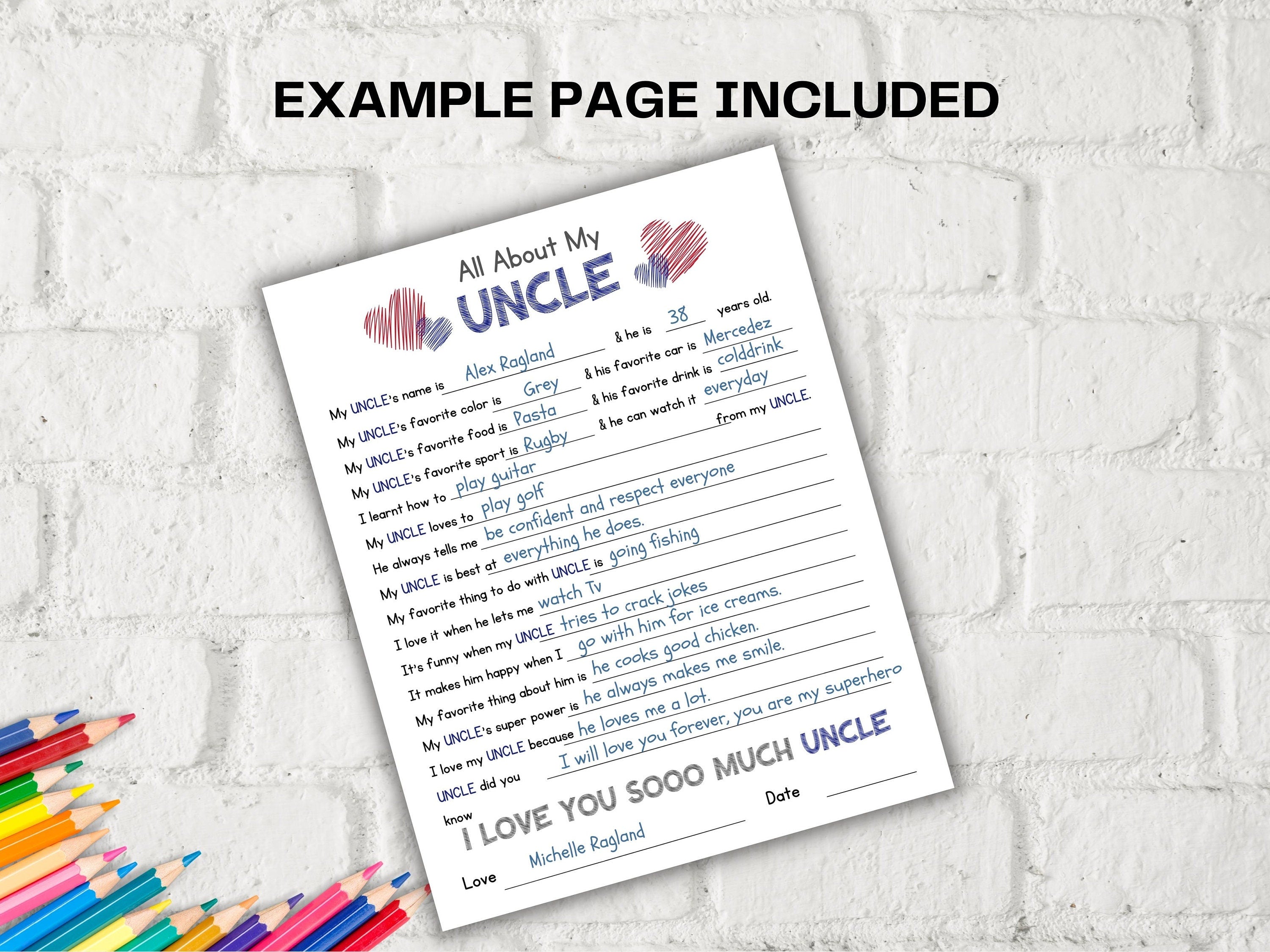 All about my Uncle fill in the blank I Father's Day Gift I About Uncle I Last minute Gift for Uncle I Uncle interview Questionnaire 001