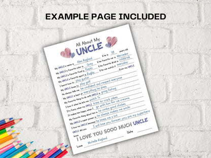 All about my Uncle fill in the blank I Father's Day Gift I About Uncle I Last minute Gift for Uncle I Uncle interview Questionnaire 001