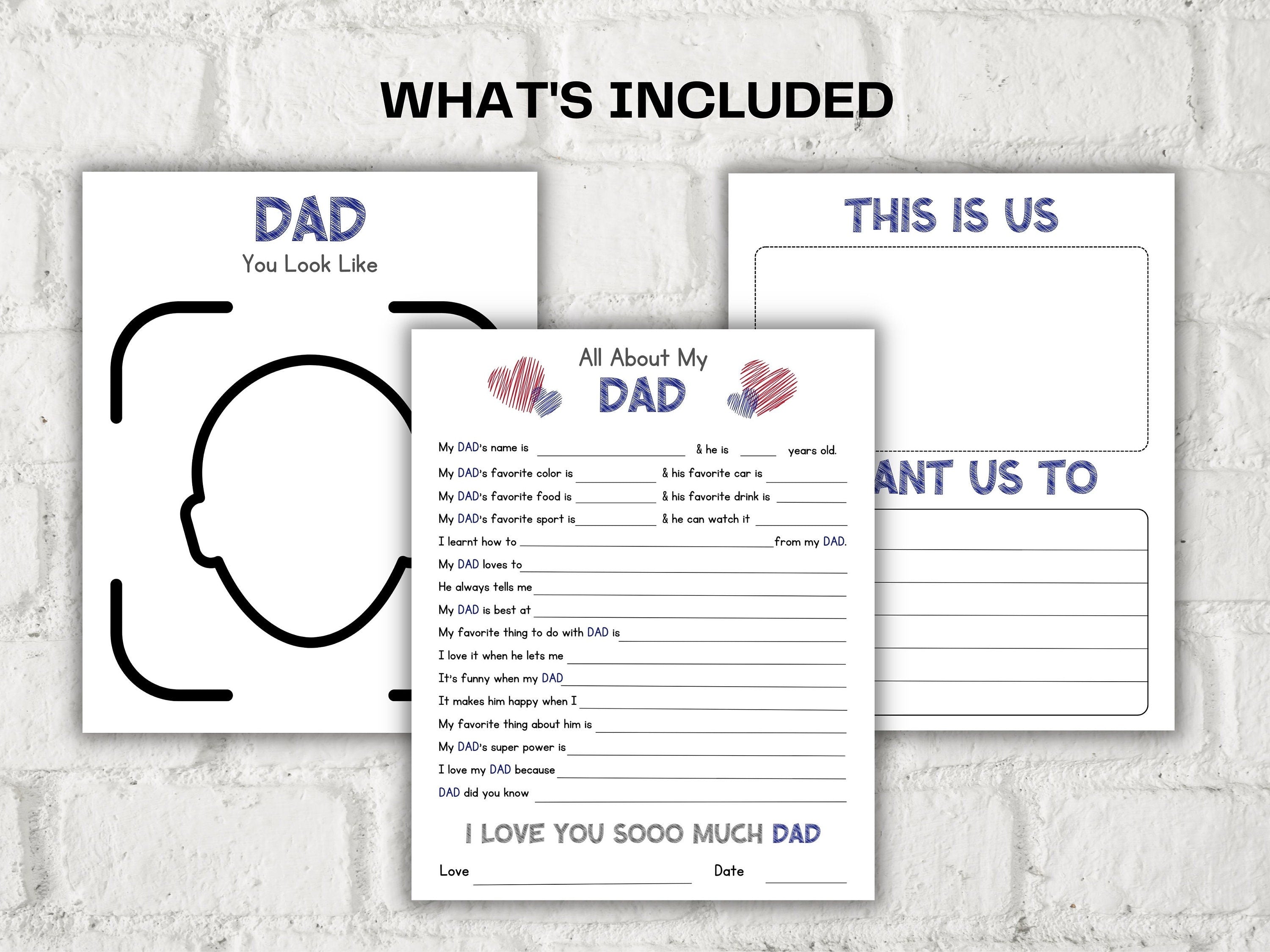 All about my Dad fill in the blank I Father's Day Gift I Father's birthday I About Dad I Gift for Dad I Daddy interview Questionnaire 001