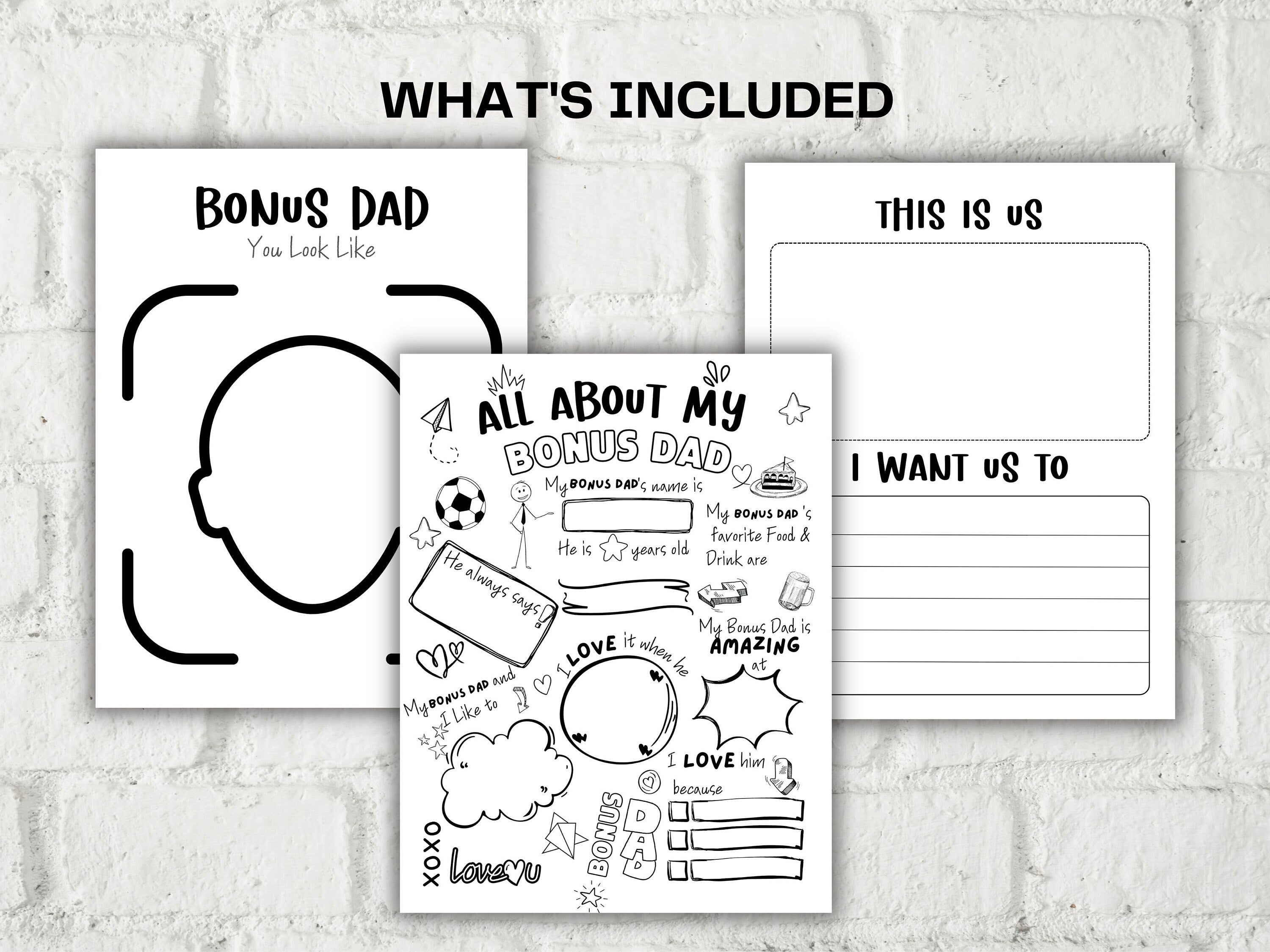 All about my Bonus Dad fill in the blank I Father's Day Gift I Gift for Bonus Dad I About Bonus Dad Page I Dad interview I Questionnaire 001