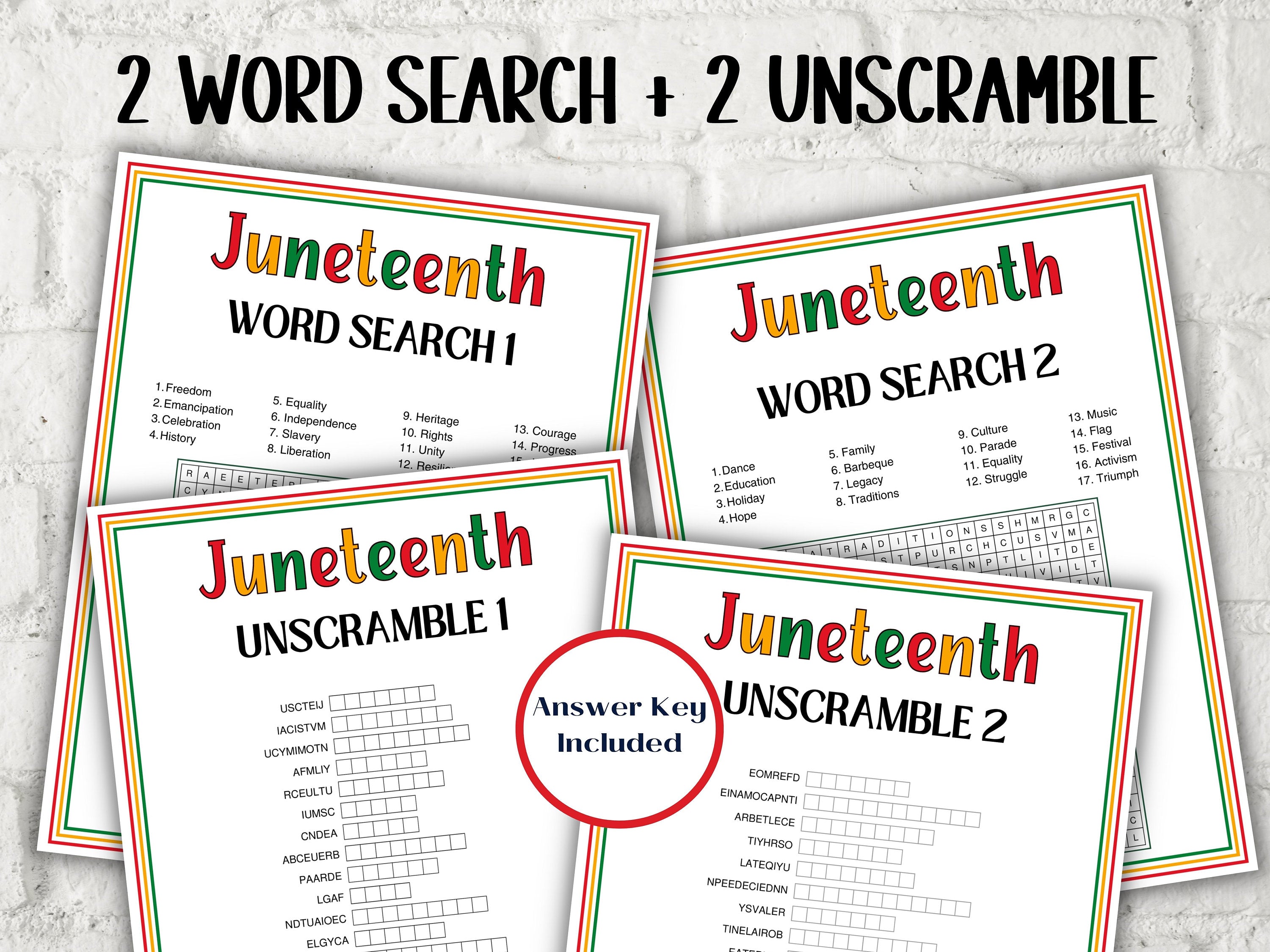 Juneteenth game bundle for school kids vocabulary puzzle, word search, juneteenth trivia, crossword, word match, word unscramble - 33 games in all