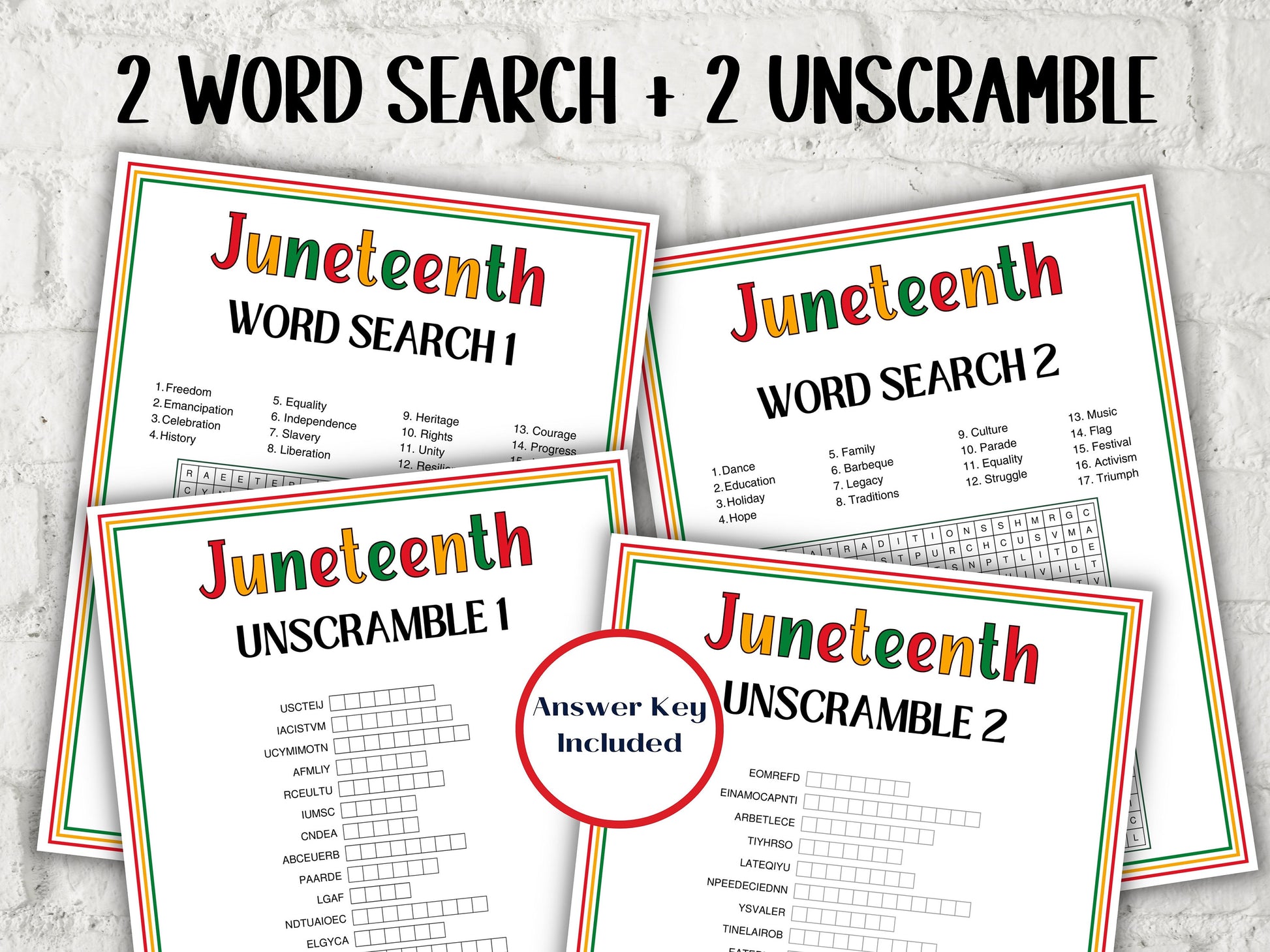 Juneteenth game bundle for school kids vocabulary puzzle, word search, juneteenth trivia, crossword, word match, word unscramble - 33 games in all