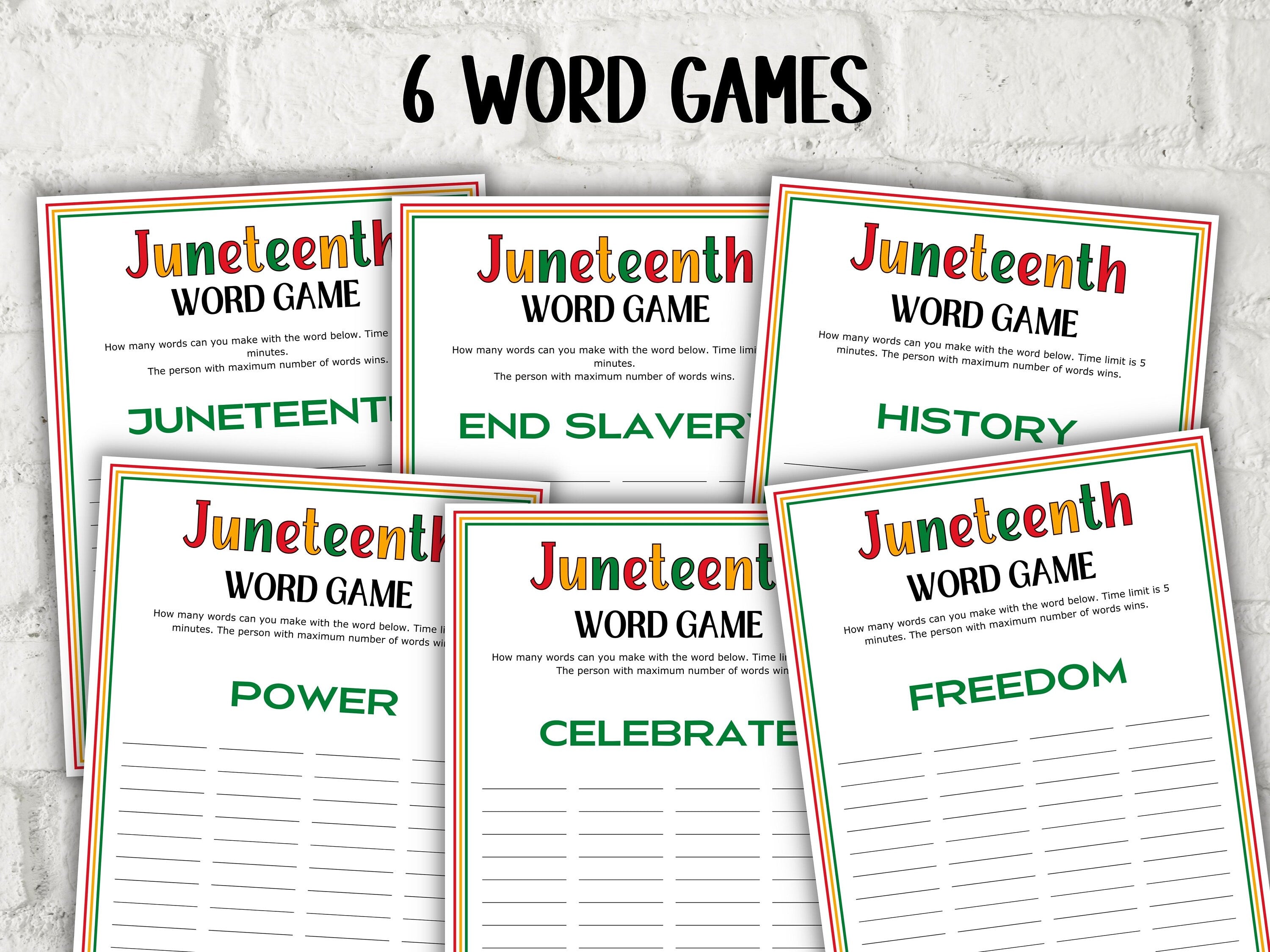 Juneteenth game bundle for school kids vocabulary puzzle, word search, juneteenth trivia, crossword, word match, word unscramble - 33 games in all