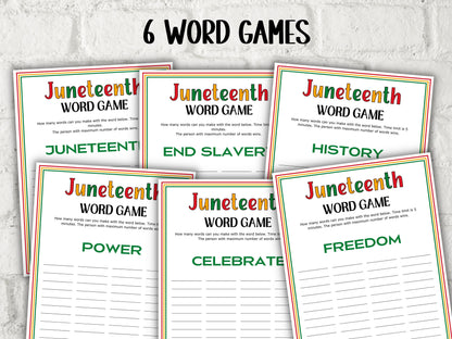 Juneteenth game bundle for school kids vocabulary puzzle, word search, juneteenth trivia, crossword, word match, word unscramble - 33 games in all