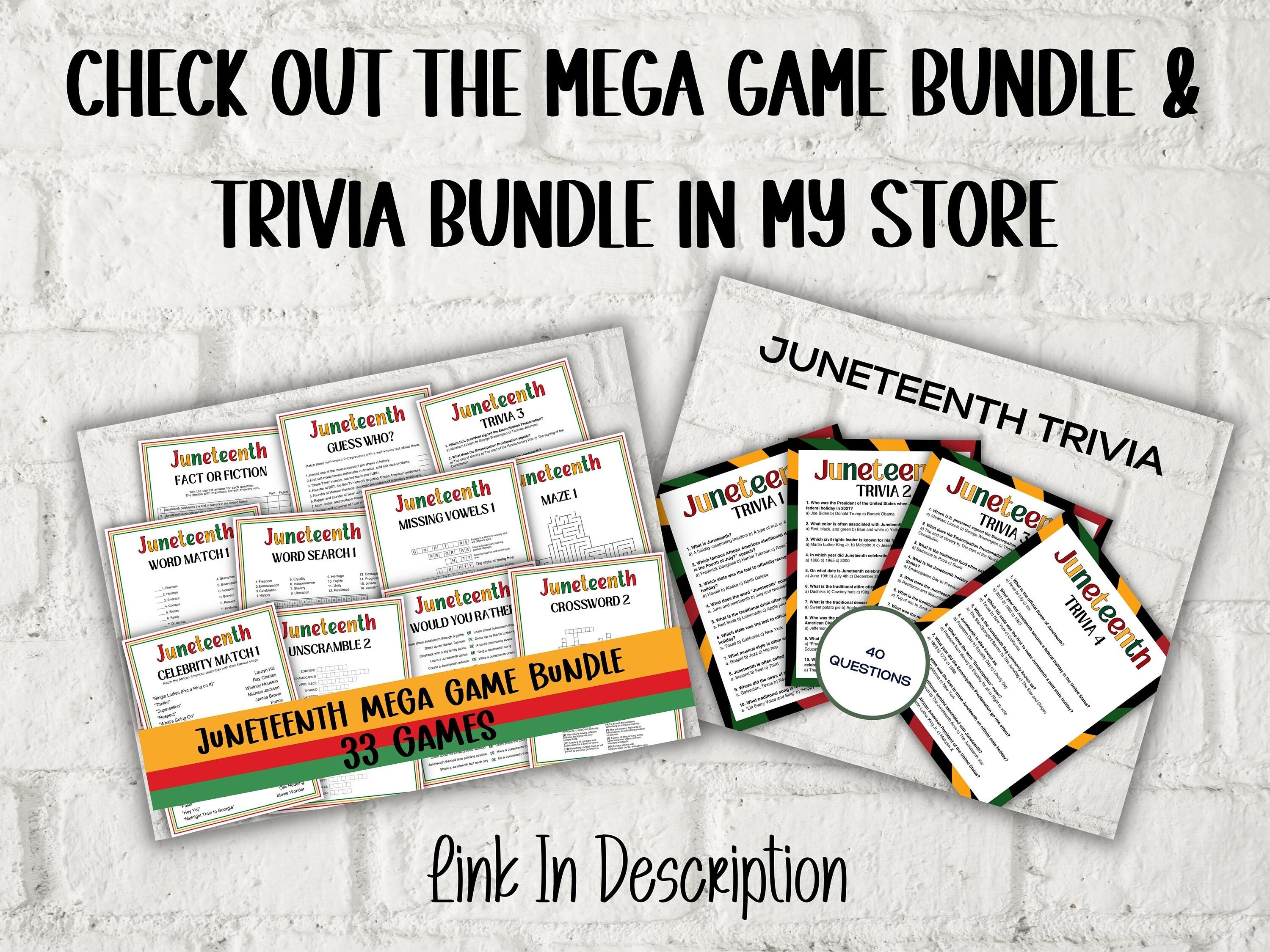 Juneteenth Games Bundle I Juneteenth Activities I African American History I Juneteenth School Game I Juneteenth Trivia I Juneteenth Quiz