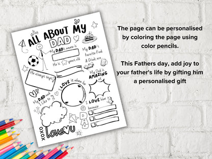 All about my Dad fill in the blank I Father's Day Gift I Gift for Dad I About Dad Page I Gift for Dad I Daddy interview I Questionnaire 001