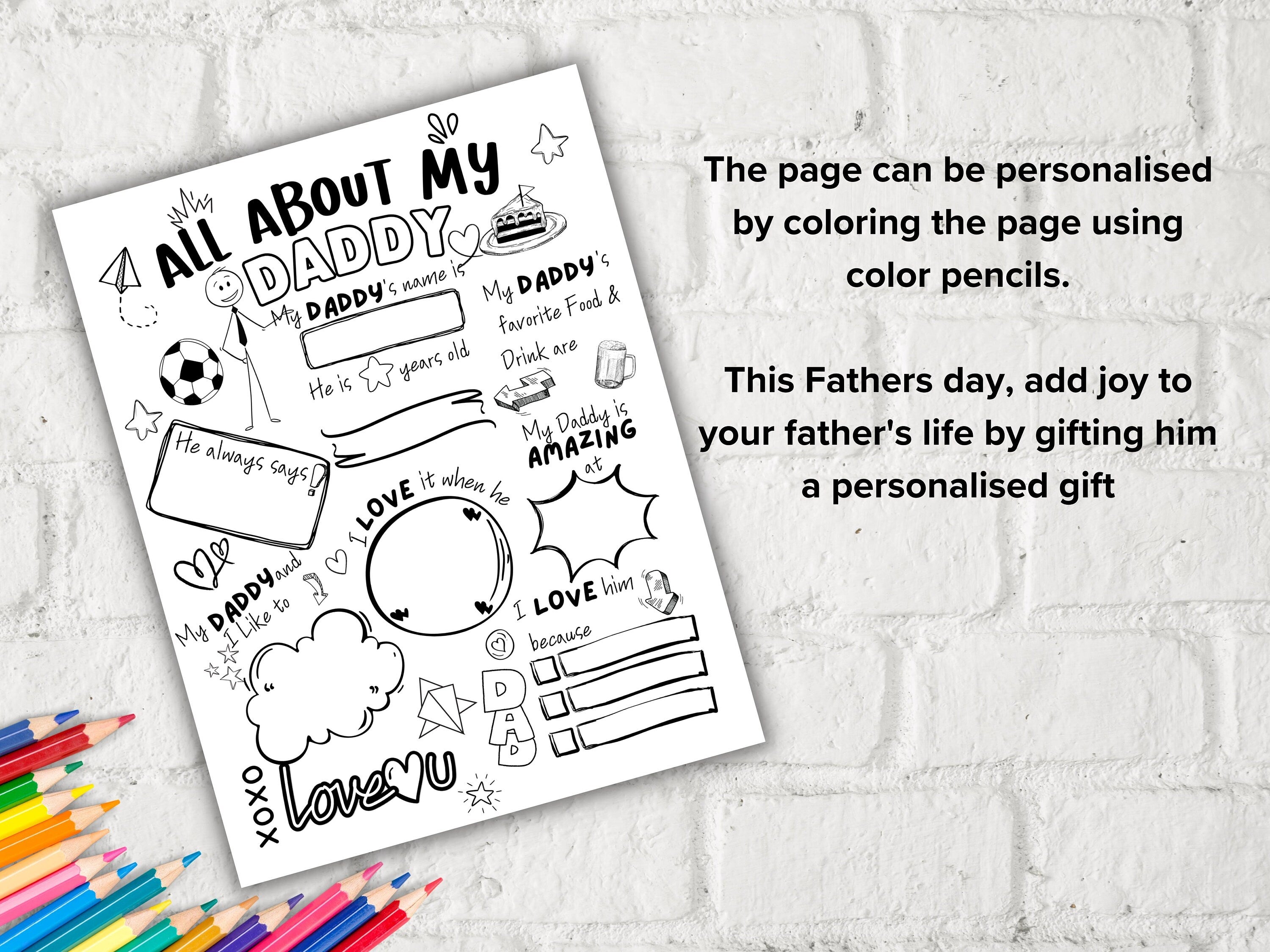 All about my Daddy fill in the blank I Father's Day Gift I Gift for Daddy I About Daddy Page I Daddy interview I Questionnaire 001