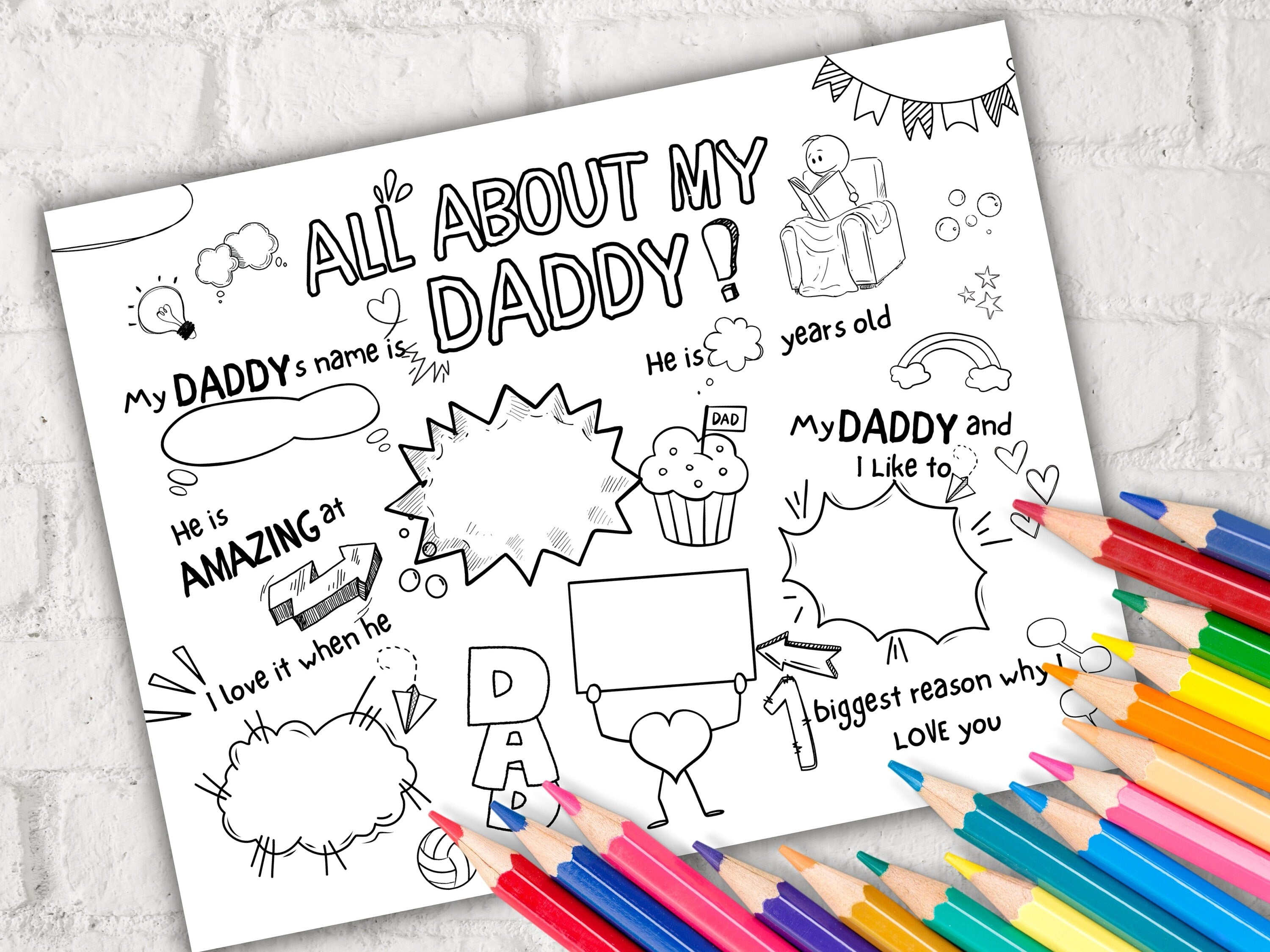 All about my Daddy Fill in the blank I Coloring page I Gift for Daddy I Birthday I About Daddy I Dad interview I Daddy Questionnaire 001